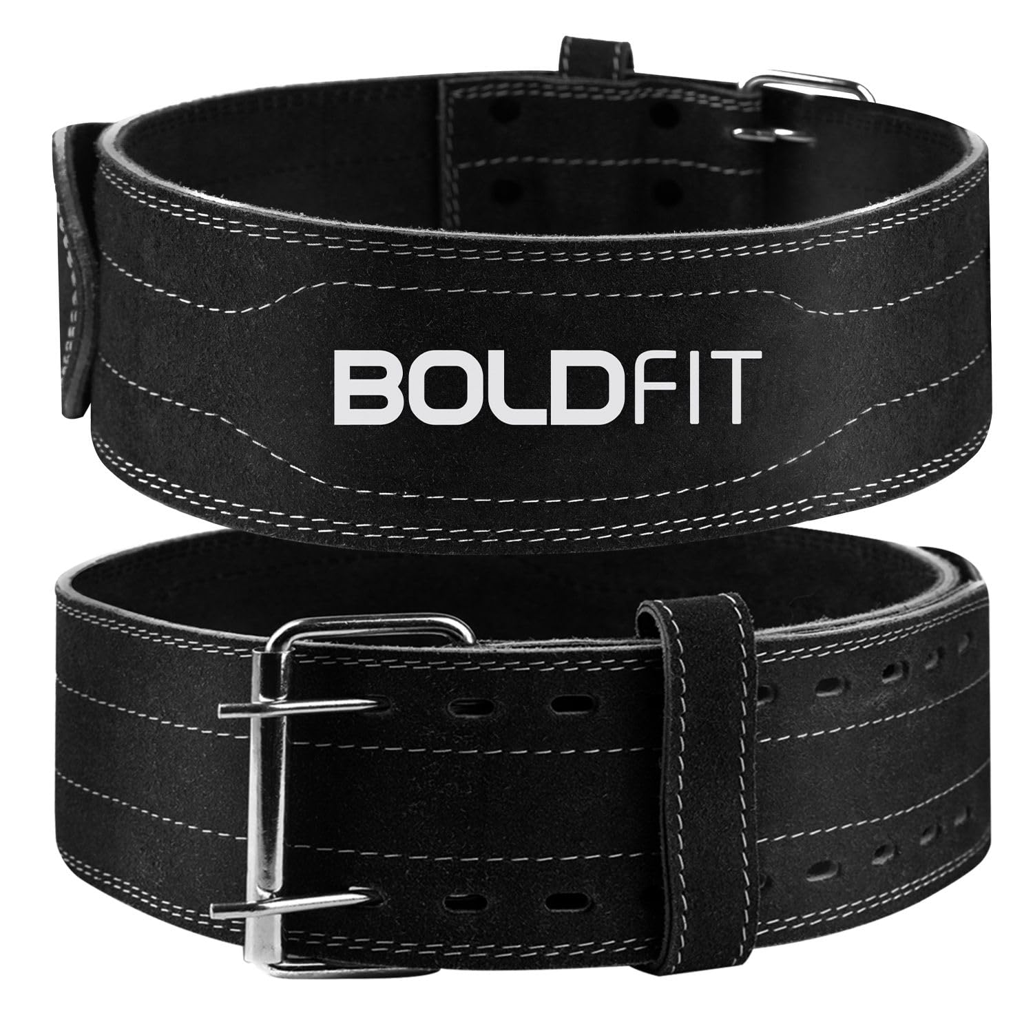 Boldfit Gym Belt for Men and Women - Lever Deadlift Belt for Workout, Powerlifting, Weight Lifting - Leather Exercise Belt for Back Support - S/M Black