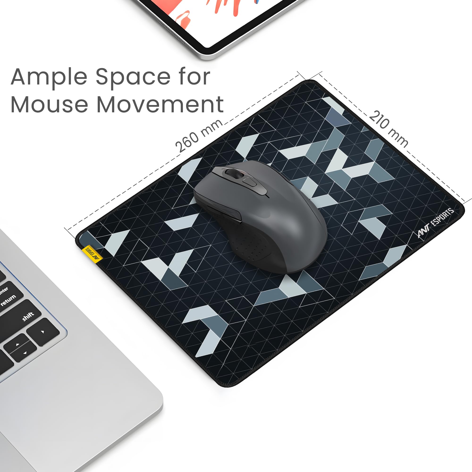 Ant Esports Prism Mouse Pad with Anti-fray Stitching, Waterproof Surface & Non-Slip Rubber Base with Stitched Edges Gaming Mouse Mat for Laptop, Compatible with Laser and Optical Mice – Black image 2