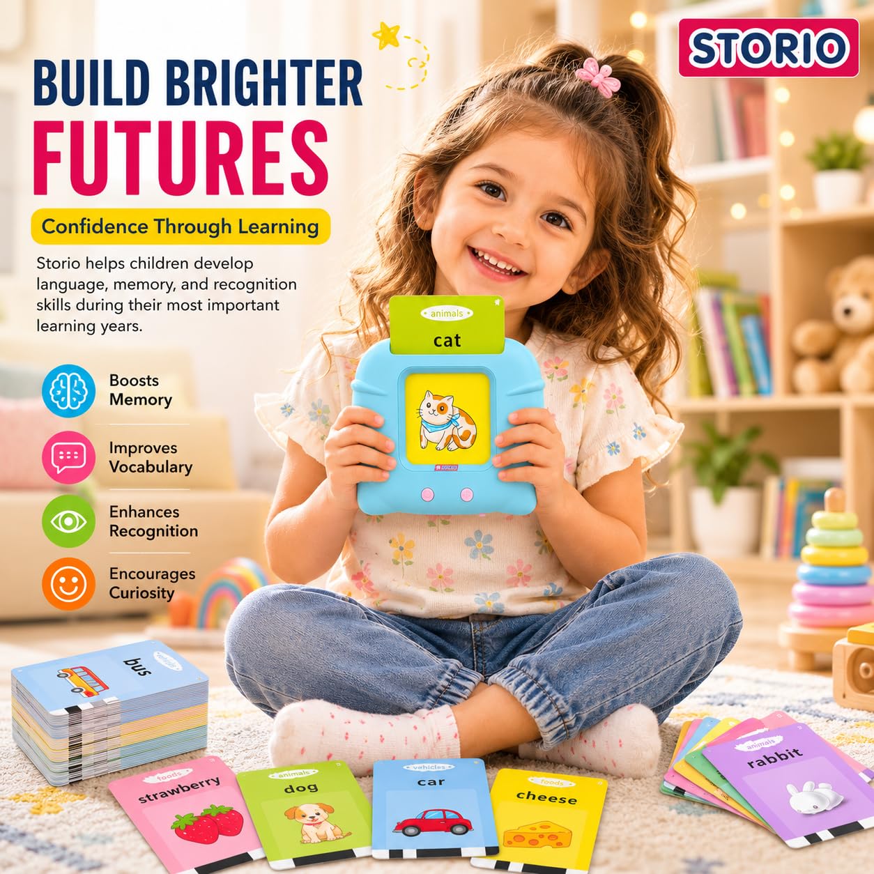 Storio Montessori Talking Flash Cards for Kids 2-5 Years | Rechargeable Educational Learning Toy for Toddlers | Cognitive Language Skills Builder for Boys & Girls | Sound Flashcard Device for Babies image 5