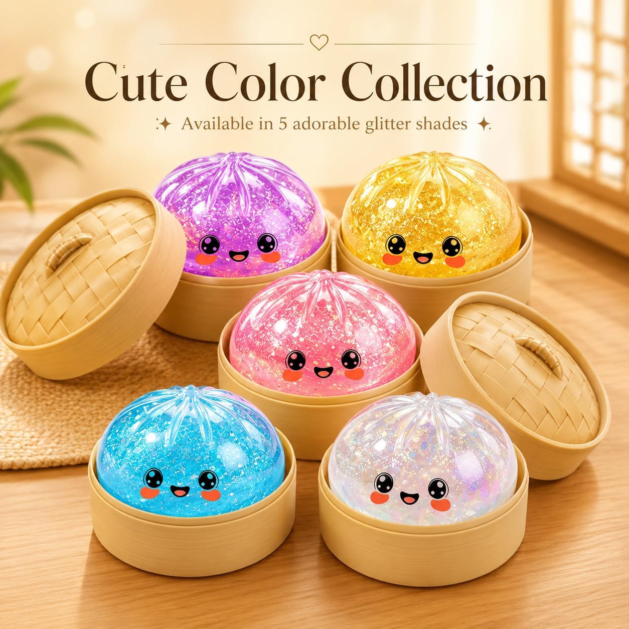 Dumpling Squishy Glitter Stress Toy with Case, Assorted Colour, Pack of 1 image 4