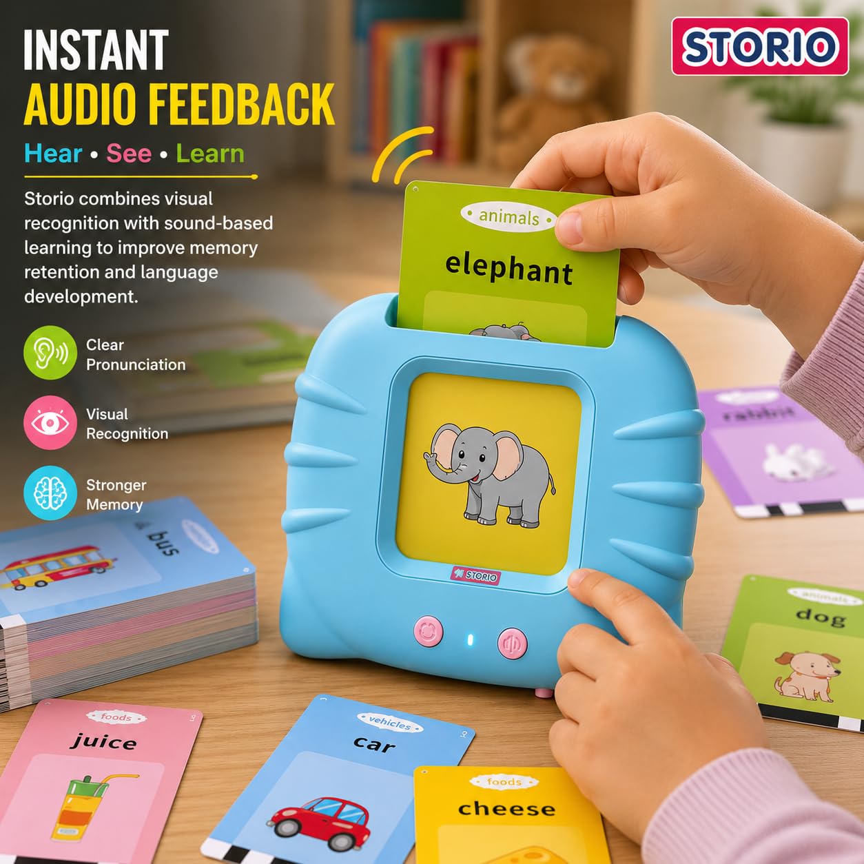 Storio Montessori Talking Flash Cards for Kids 2-5 Years | Rechargeable Educational Learning Toy for Toddlers | Cognitive Language Skills Builder for Boys & Girls | Sound Flashcard Device for Babies image 3