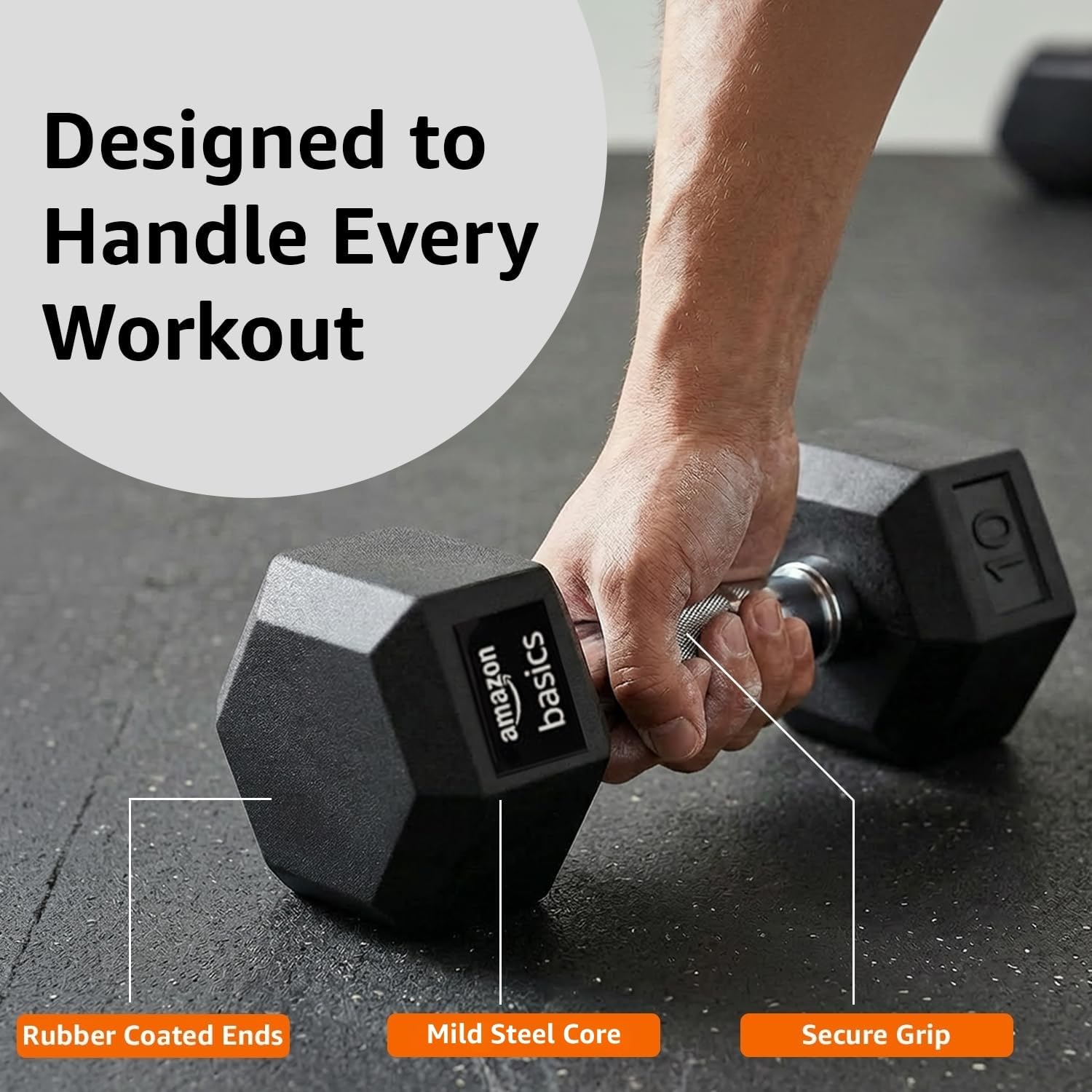 Amazon basics Rubber Encased Hex Dumbbell Weight Set Of 2, 10 Kg,Black image 5