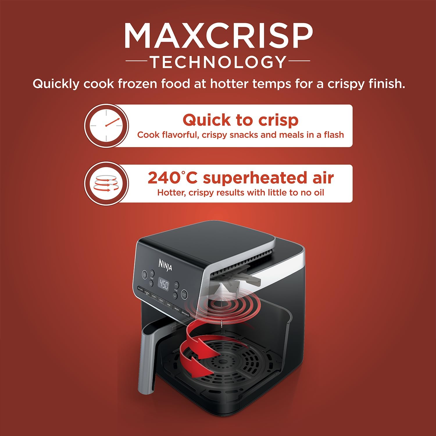 Ninja Air Fryer MAX PRO 6.2L (AF180IN) | 2000W | Max Crisp Technology | Variable Air Flow | PFOA-Free Non-Stick | 6-in-1 Air Fry, Roast, Bake & More | Cook from Frozen to Crispy image 4