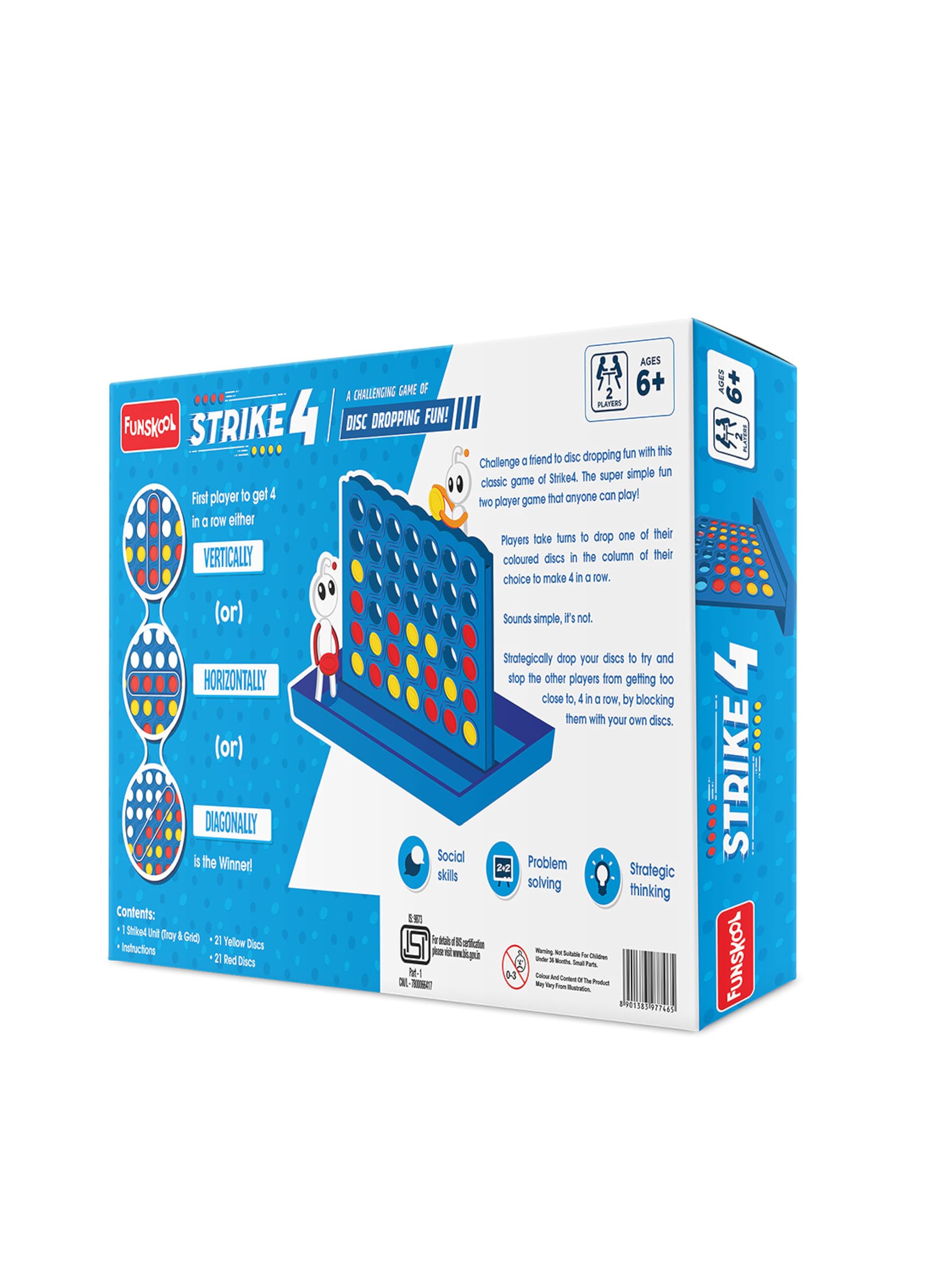 Funskool Strike 4, Classic Disc Dropping Game, Strategy Game, Board Game for Kids, Adults, Families, Educational, 2 Players, Family Fun, Activity Toy for Childrens, Gift Set for Kid, Ages 6+ Years image 2