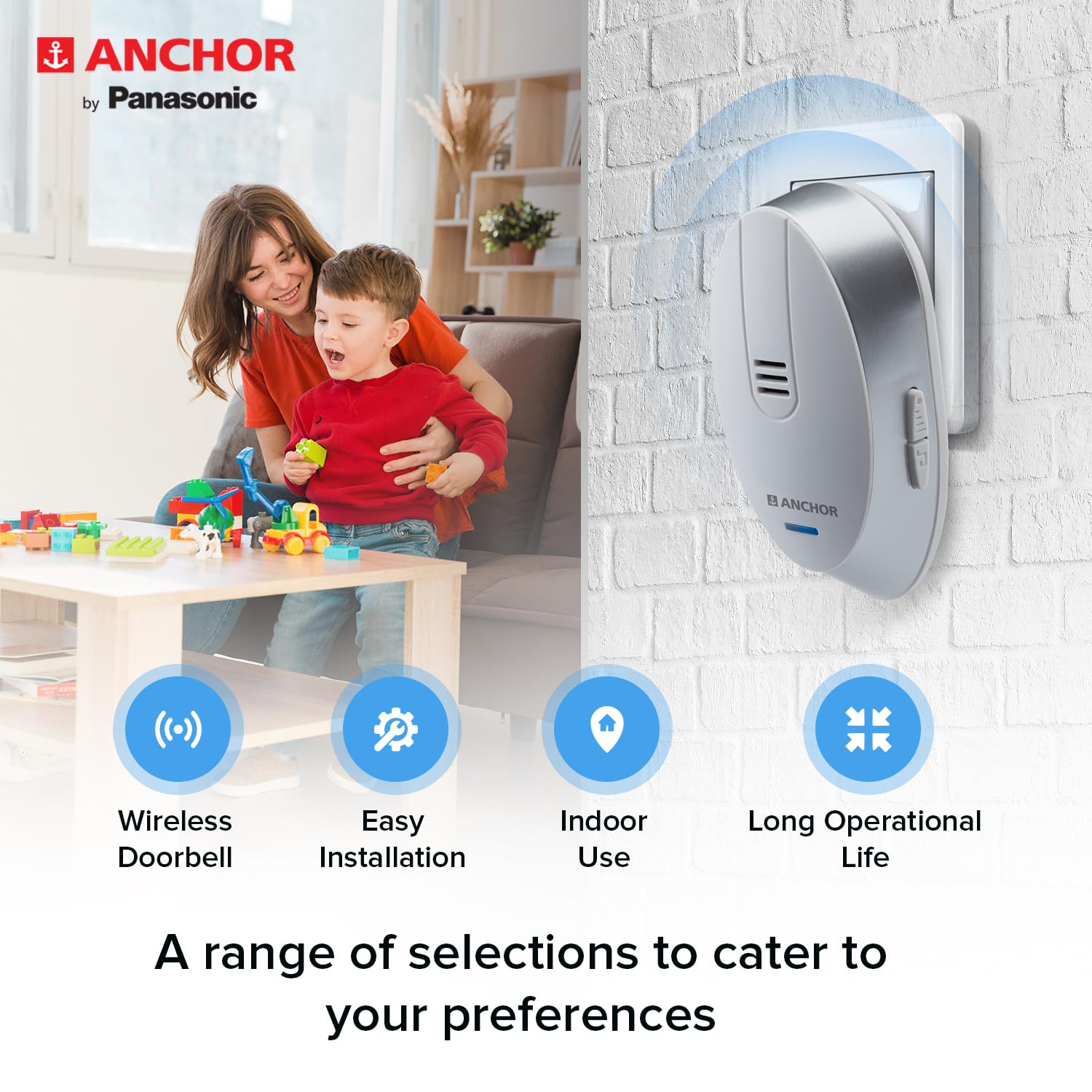Anchor by Panasonic Wireless Doorbell | 45 Melodies Calling Bell for Home, Office with 120 Meter Operating Range | Door Bell for home (22730) image 2
