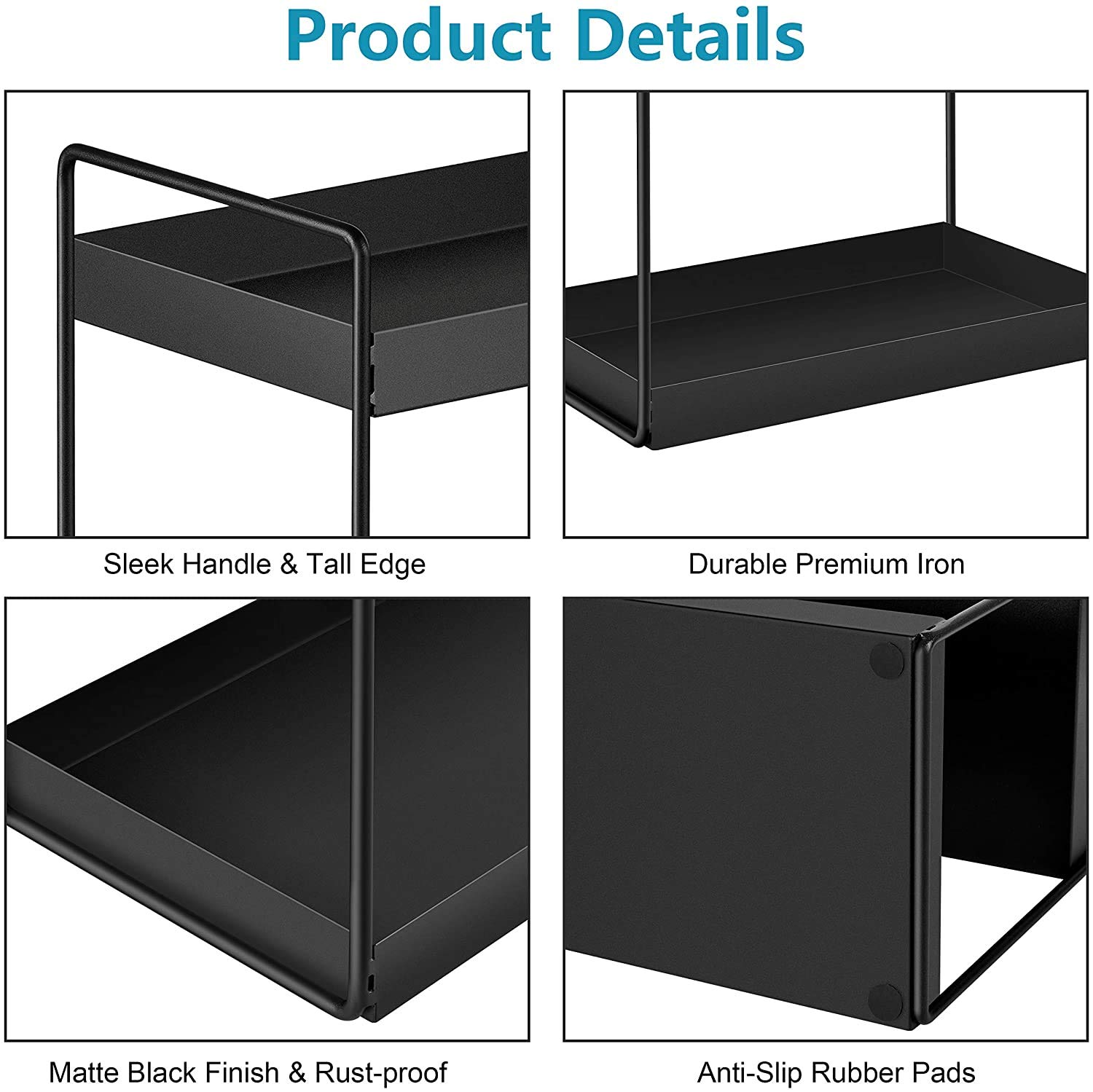 shiok decor® 3-Tier Standing Rack, bathroom Countertop Storage Shelf Organizer,spice storage organizer black make in india image 4