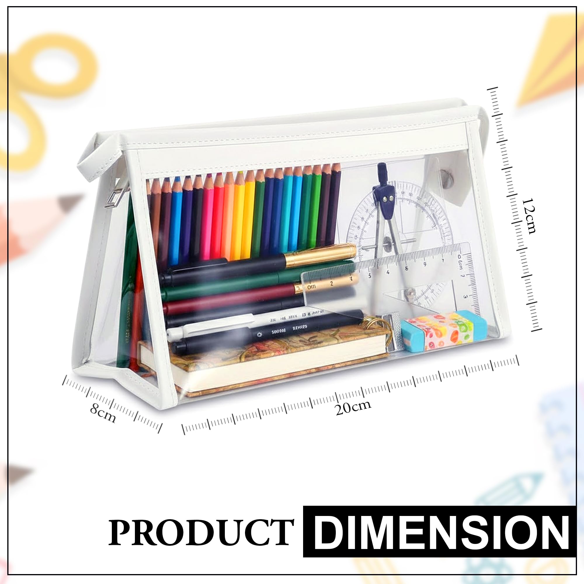 GLUN ® Stationary Transparent Pouch with Zipper Closing for Girls & Boys,Pouch for School,Collage,Office,Cosmetic Use Bag for Women,Multi-Purpose Bag,White image 5