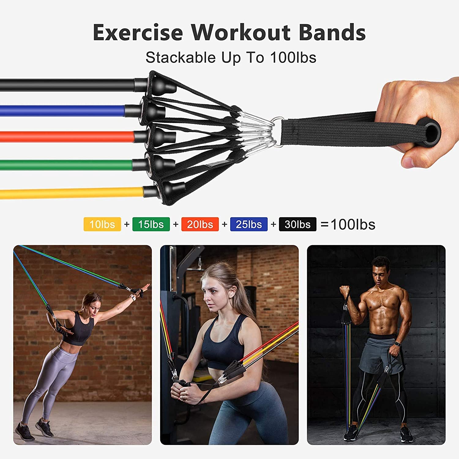 Fashnex Resistance Bands Set for Exercise, Stretching and Workout Toning Tube Kit with Foam Handles, Door Anchor, Ankle Strap and Carry Bag for Men, Women image 4