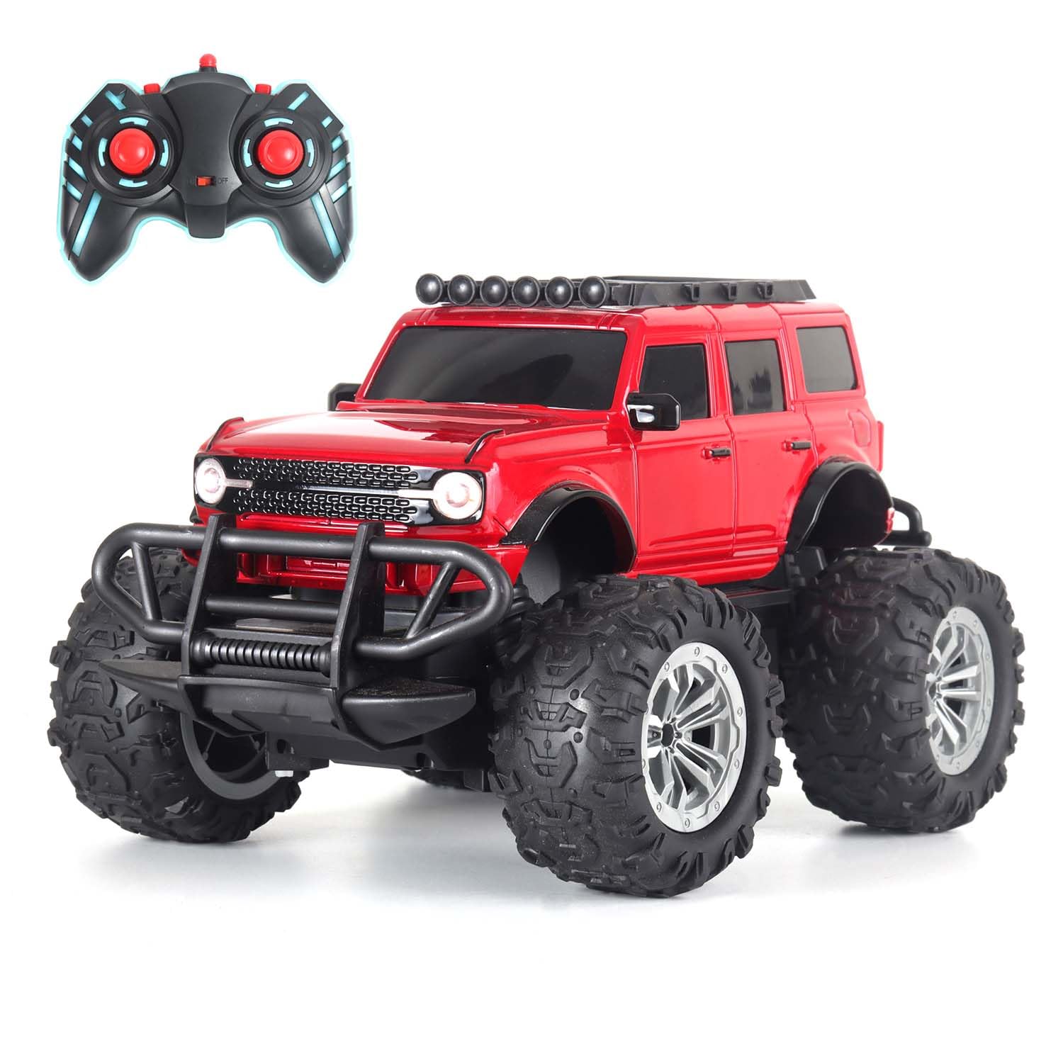 popsugar Off Roader Rechargeable Remote Control Car | RC Car Monster Truck | 4 Headlight Modes | Lithium Battery | C-Type Charging | 2.4GHz Remote Controller | Made in India, Red