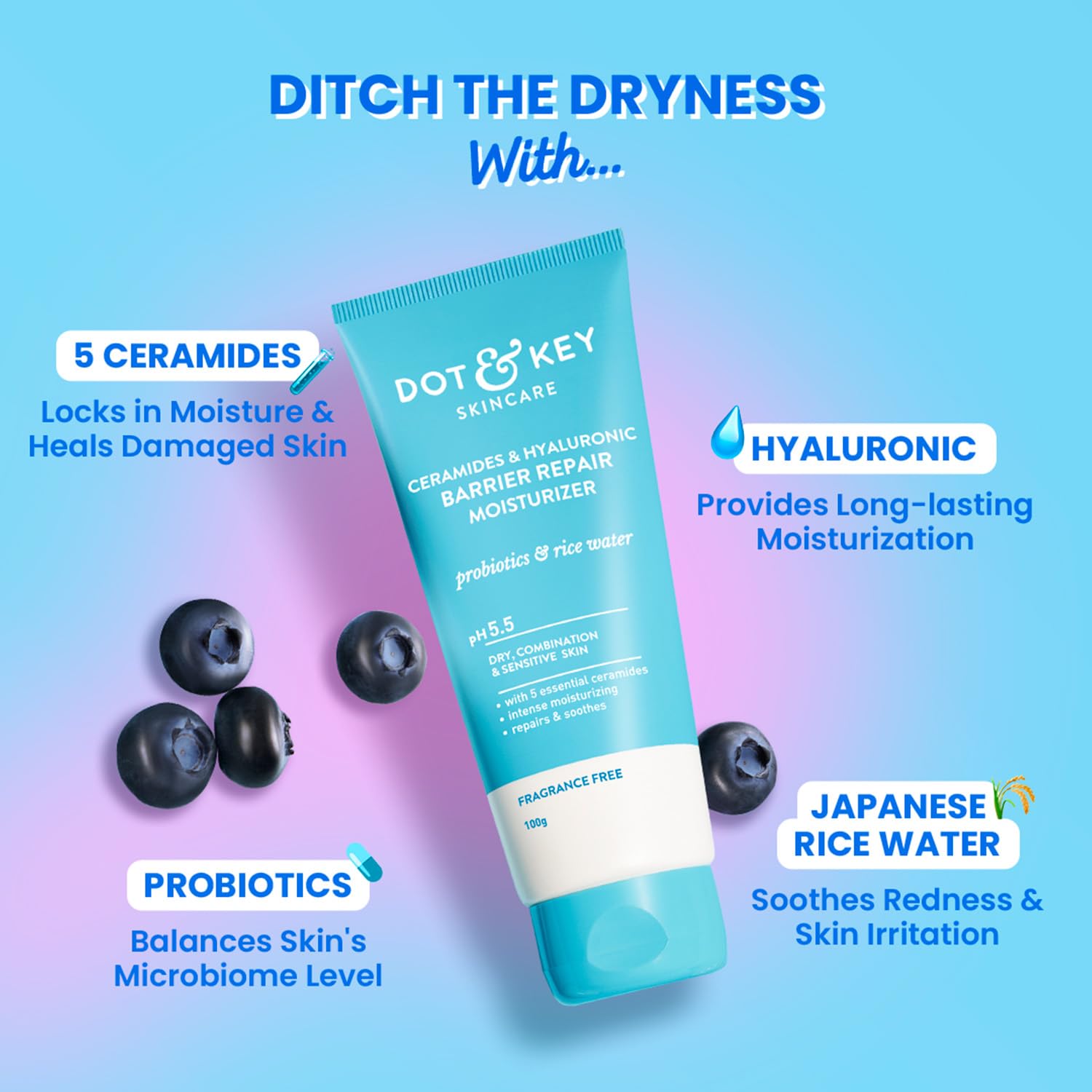 Dot & Key Barrier Repair Moisturizer For Normal, Dry, Combination & Sensitive Skin | 120 Hrs Moisturization, With 5 Ceramides & Hyaluronic | Repairs Damaged Skin Barrier, Non-Comedogenic | 100g image 3
