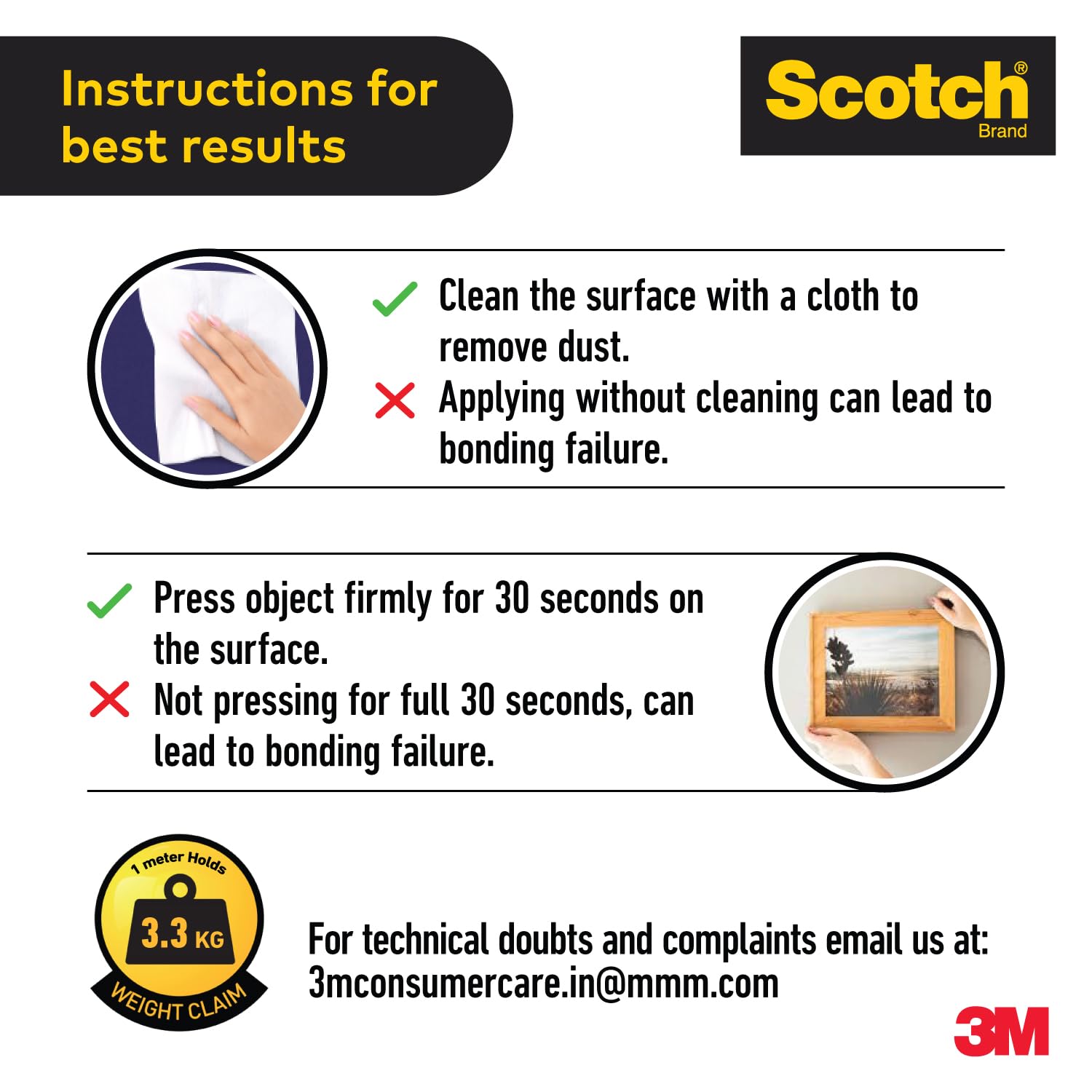 Scotch 3M Clear Double-Sided Tape, 1M Holds 3.3 Kg, Invisible Finish, for indoor hanging applications, works on uneven surfaces, Heavy Duty, Strong Adhesive, (L: 1.5m, W: 19mm), Transparent image 3