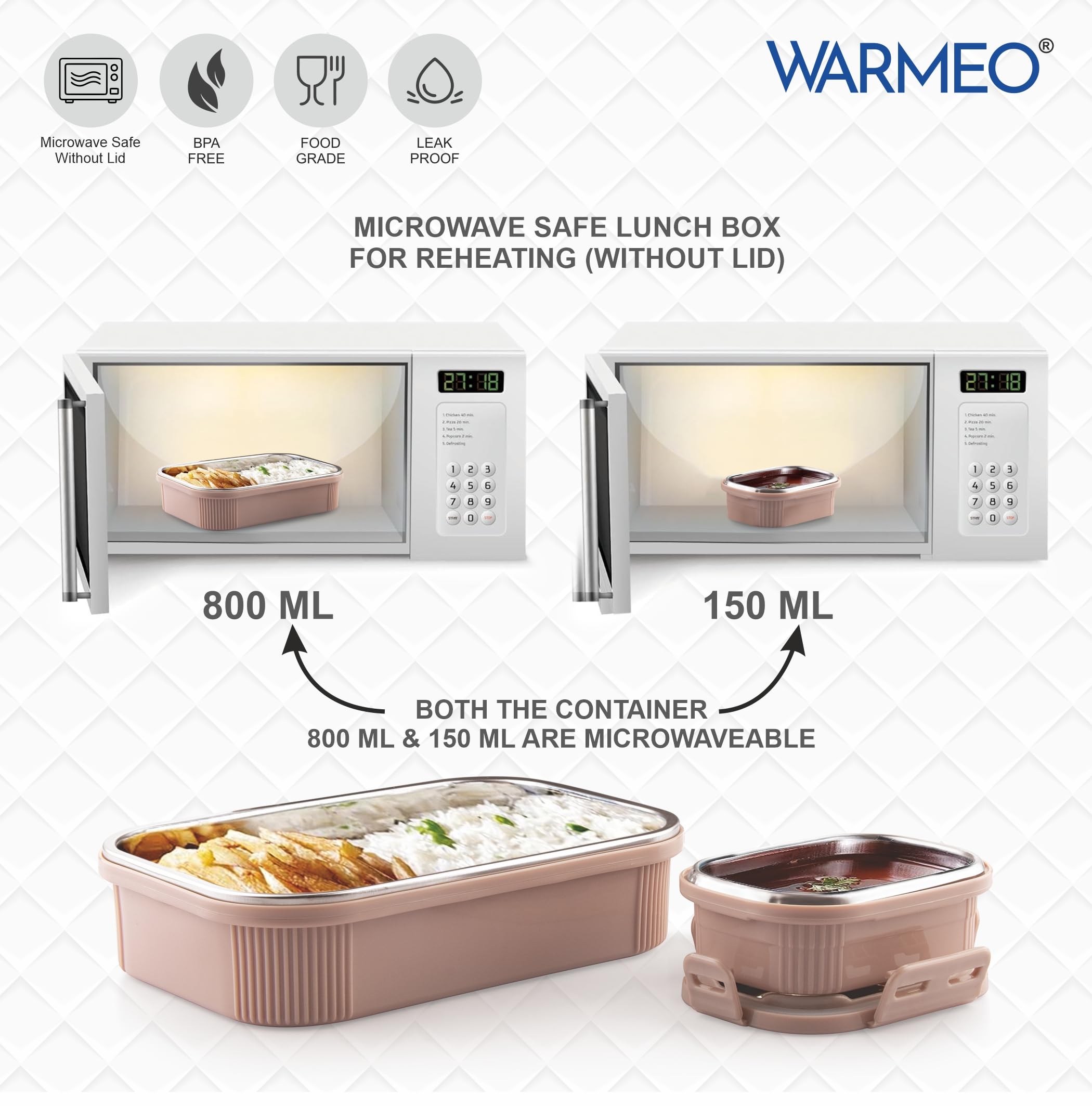 WARMEO MICROMATE Microwave-Safe Stainless Steel Lunch Box, Bpa Free, Perfect for Office, School, Travelling, Combo(800ml+150 ml),Green image 2