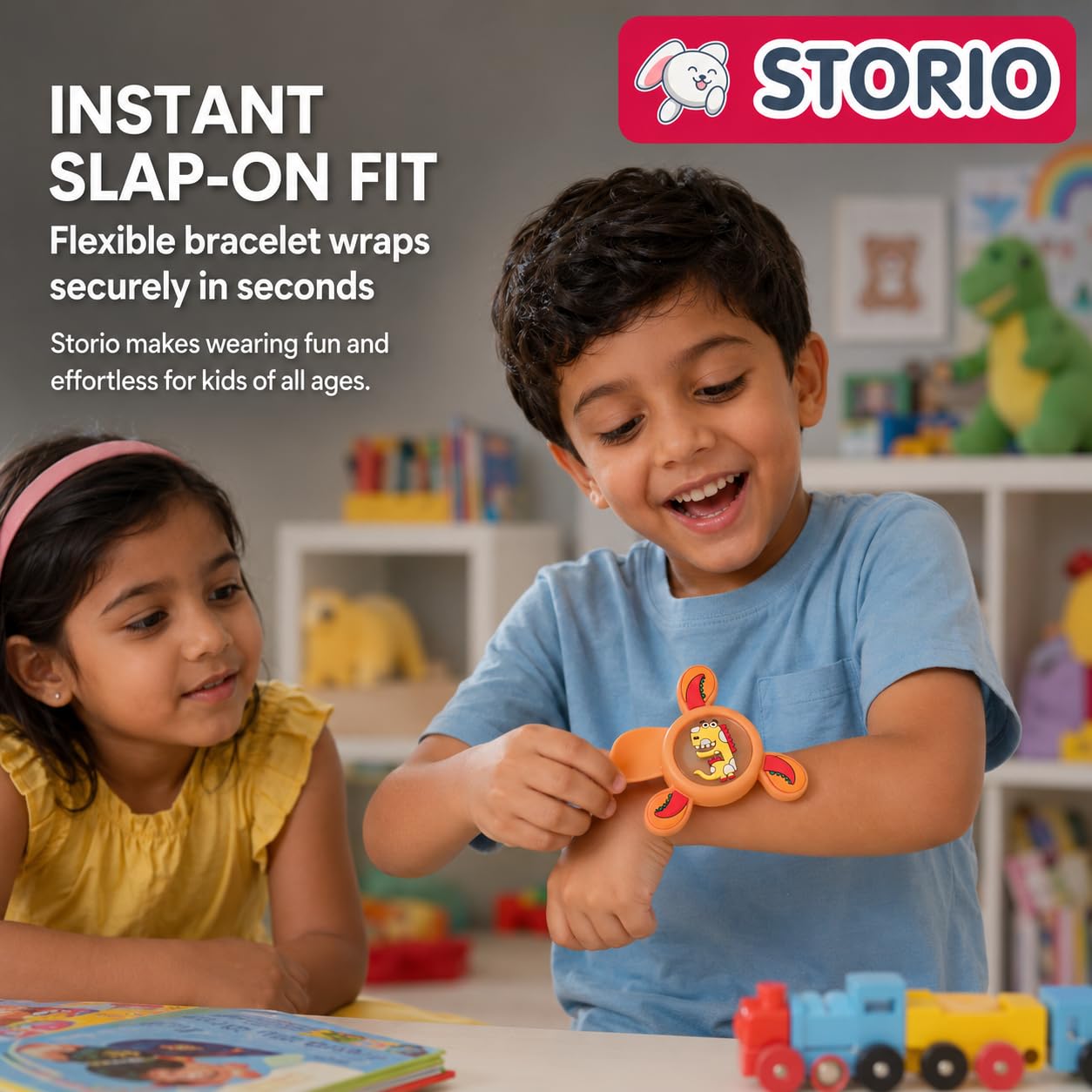 Storio Pack of 1 Rakhi for Brother Kids Wrist Band for Boys and Girls Spinning Slap Band Cute Cartoon Bracelet Wrist Band with LED Light Up, Great Birthday Return Gift Toys for Kids Boys Girls image 3