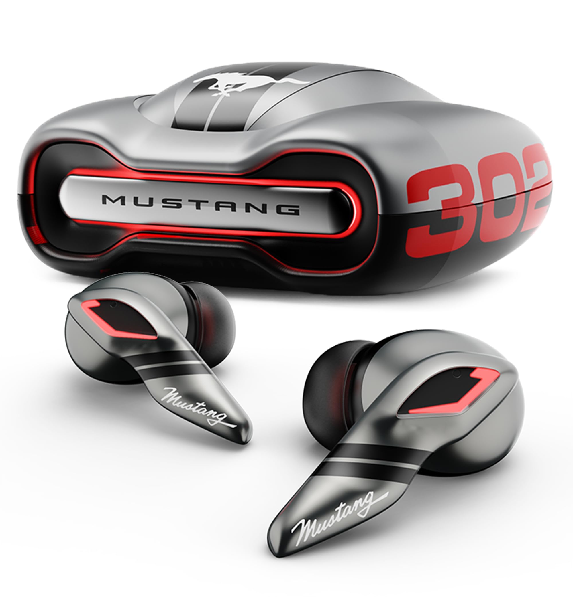 GOBOULT x Mustang Torq Wireless in Ear Earbuds with 60H Playtime, App Support, Quad Mic ENC, 45ms Low Latency, 13mm Driver, Breathing LEDs, Made in India Ear Buds Wireless (Silver)