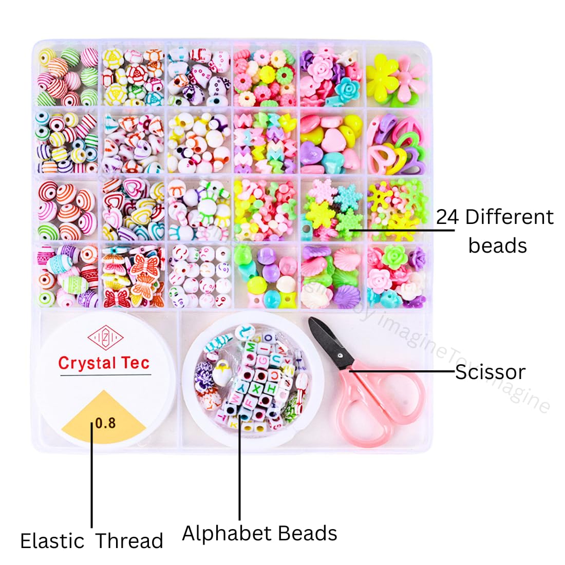 Toy Imagine DIY Bracelet Making Kit for Girls – Beads Kit & Jewelry Craft Set with Charms, Scissors & Elastic String – Beads for Bracelet Making – Gifts for Girls Age 8-10 – Toys for 7-14 Years image 2
