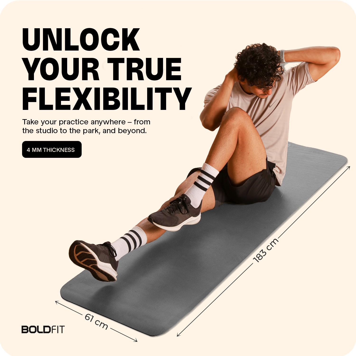Boldfit EVA Yoga Mats For Women Yoga Mat For Men Exercise Mat For Home Workout Gym Anti Slip 4mm Workout Mats - Grey image 4
