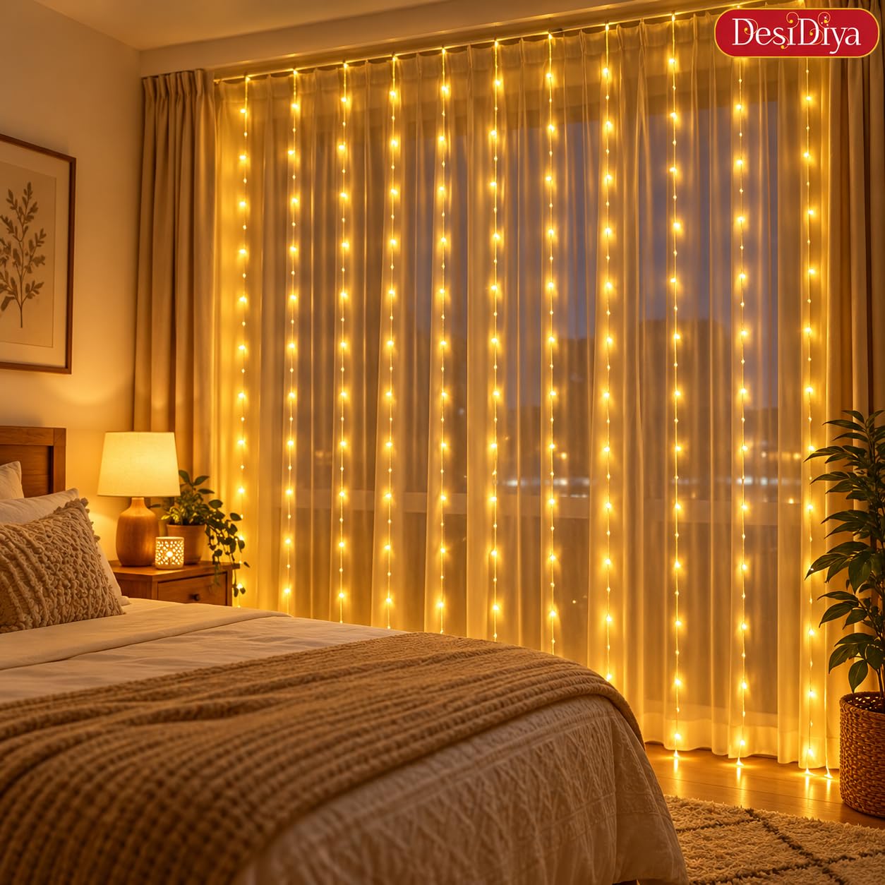 Desidiya 200 LED Waterfall Curtain String Lights 3x2m Warm White image 4
