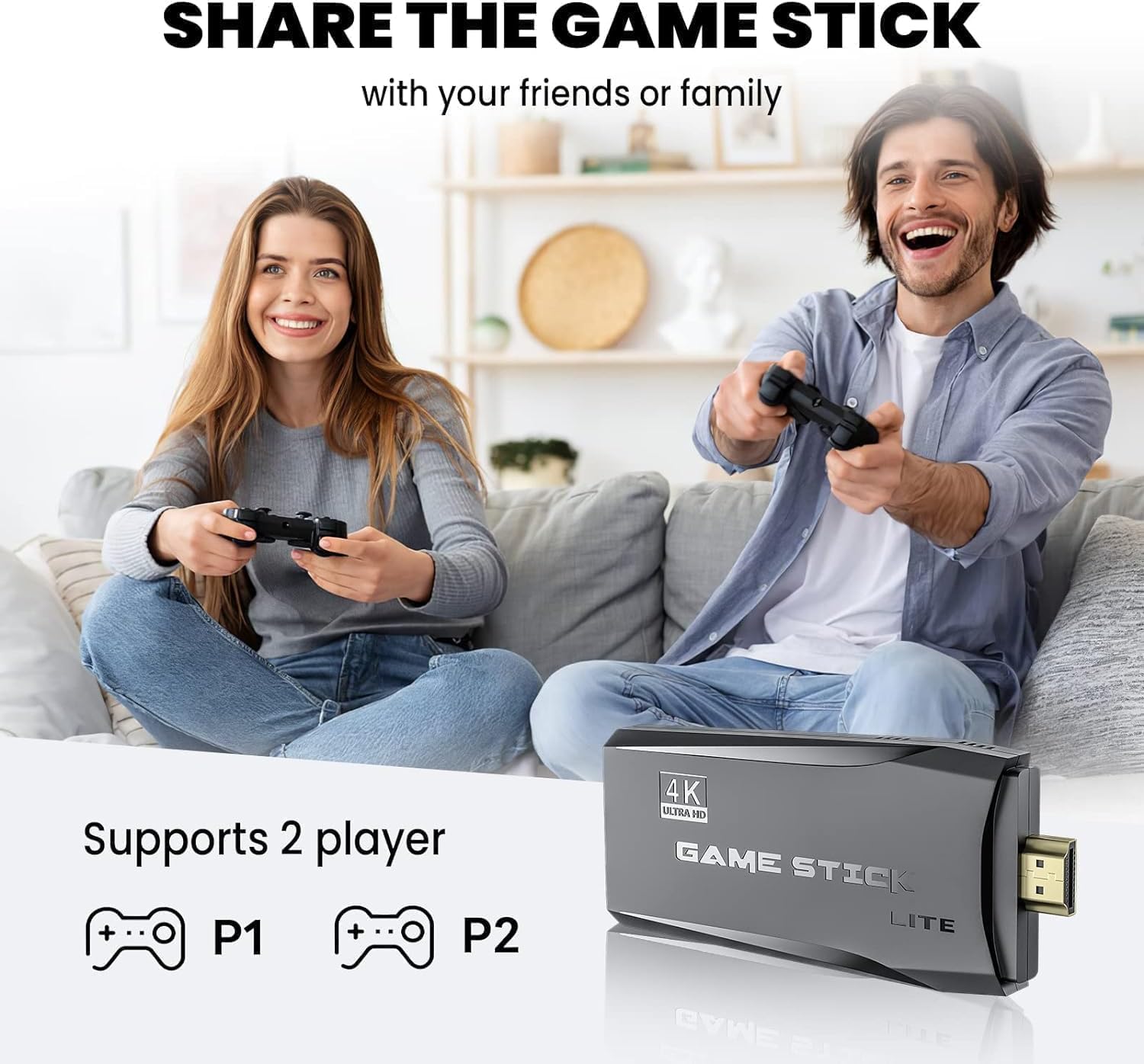 New Video Game for Tv | Video Games for Tv Gaming | Wireless Retro Gaming Console 4K HD | Plug & Play Video Games for TV | 21K+ Games | 10 Emulators | Dual-Players Game Stick for Kids image 2