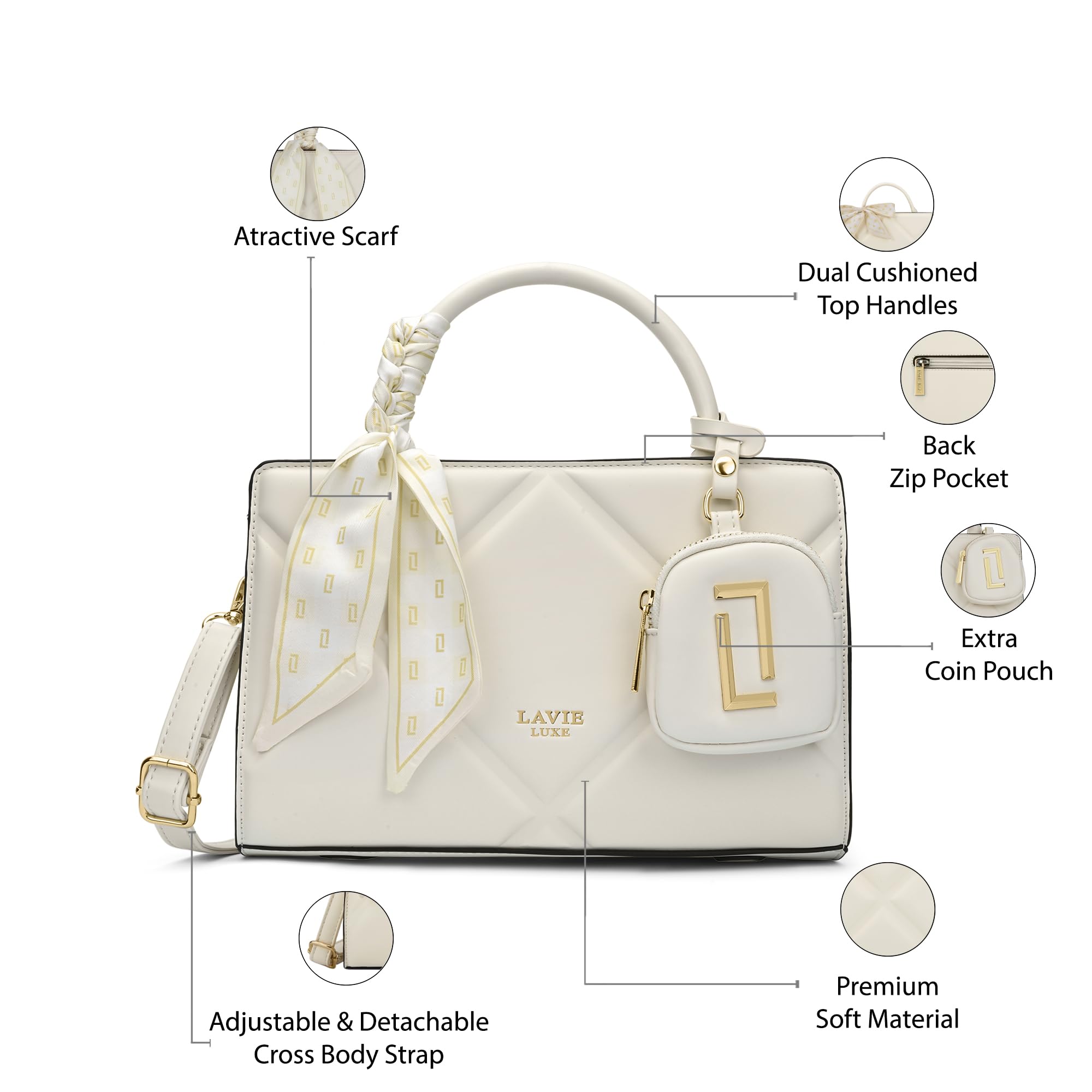 Lavie Luxe Women's Quaro26 Horizontal Small Satchel Handbag | Satchel Bag for Work | Ladies Purse | Stylish Shoulder Bag | Gift For Women image 3