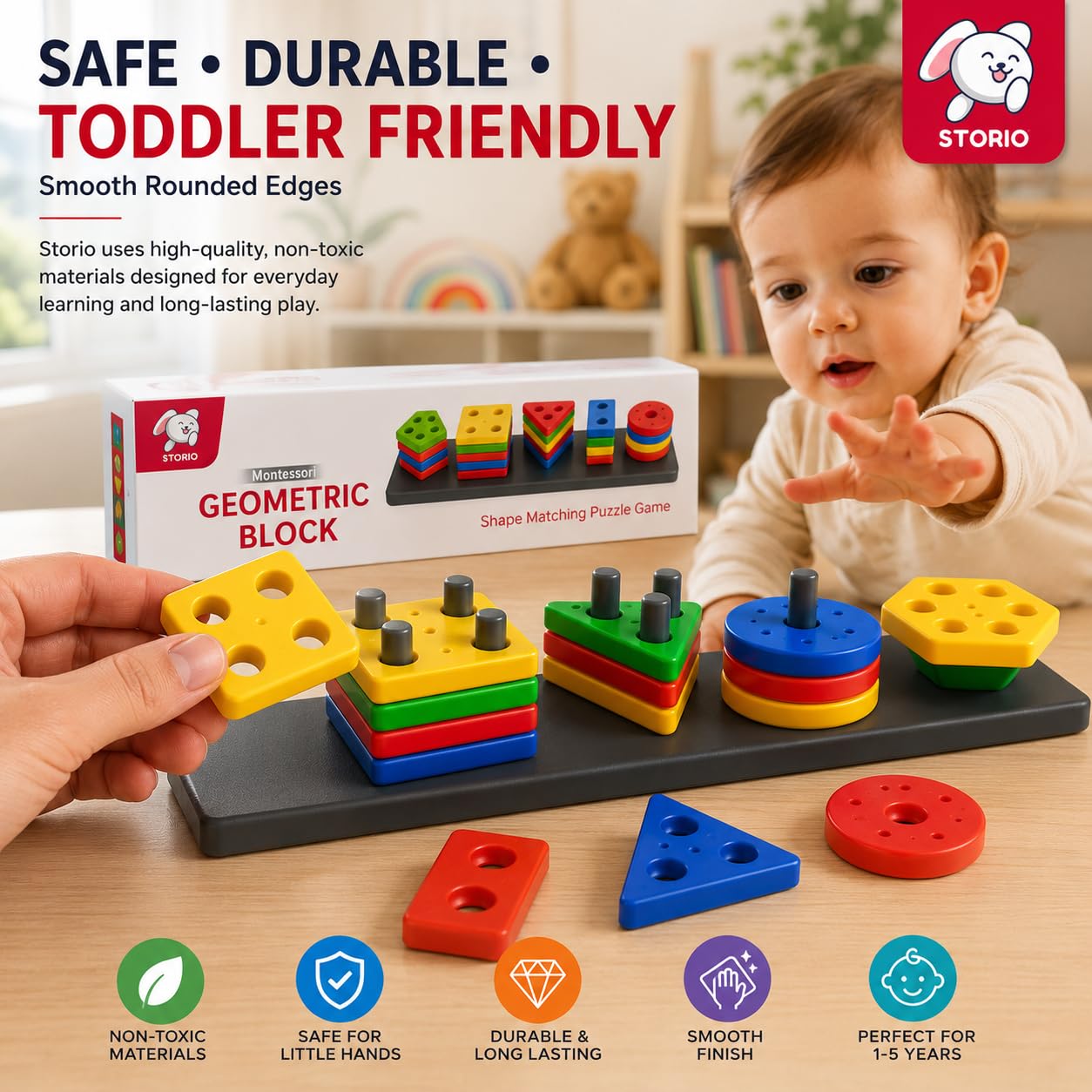 Storio Geometric Angle Blocks, Sorting & Stacking Toys for Toddlers and Kids Preschool, Color Stacker Shape Sorter Gift Educational Blocks Learning Toy for 1 2 3 Years Boys and Girls, 26 Pcs image 5