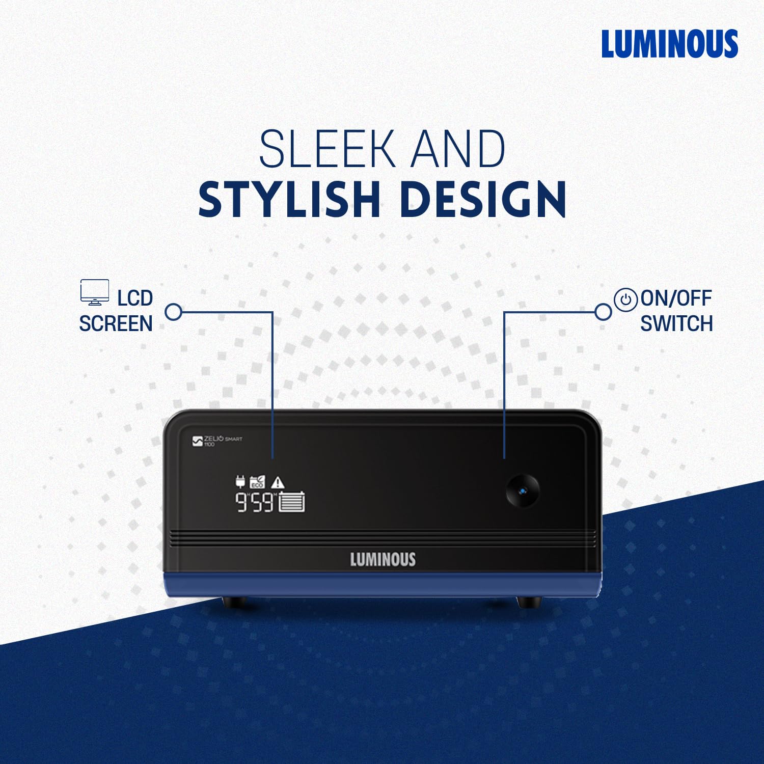 Luminous Zelio+ 1100 Inverter for Home, Office & Shops | 900VA/12V Pure Sinewave | Reliable Power Backup | Reliable Power Backup | LCD Display | Easy Installation | with 36 Months Warranty image 4