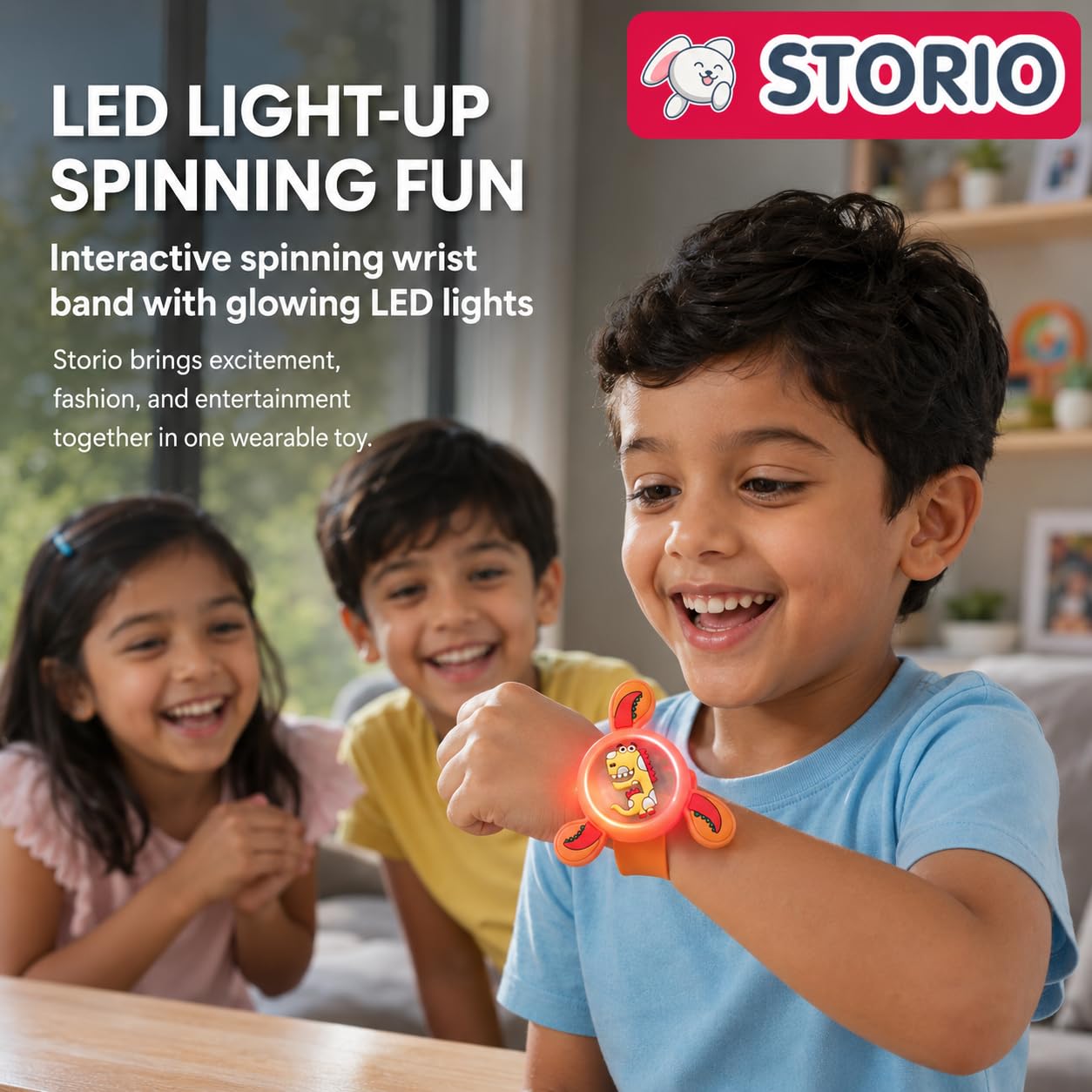 Storio Pack of 1 Rakhi for Brother Kids Wrist Band for Boys and Girls Spinning Slap Band Cute Cartoon Bracelet Wrist Band with LED Light Up, Great Birthday Return Gift Toys for Kids Boys Girls image 2