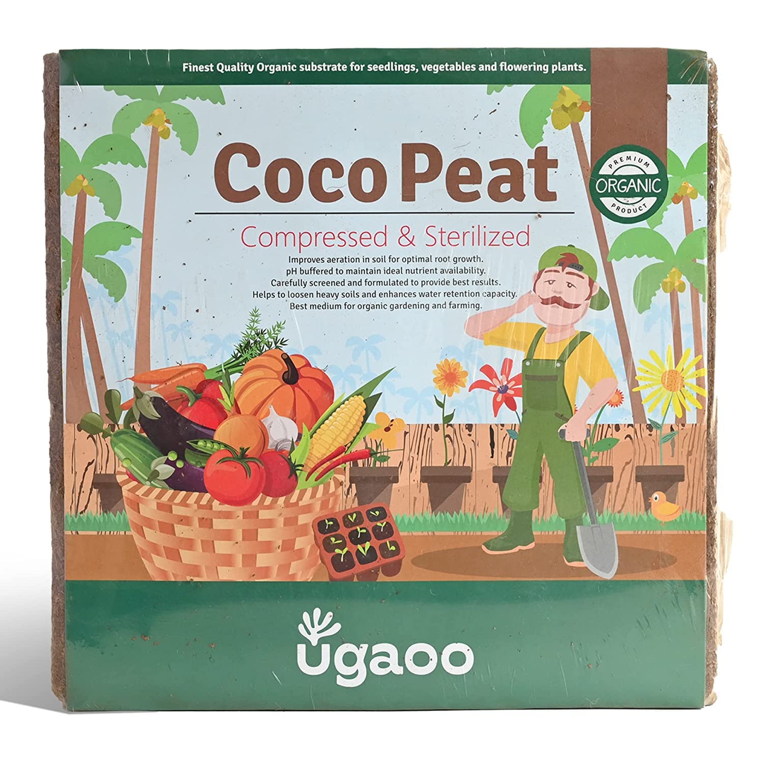UGAOO Cocopeat Block 5 Kg for Home Garden Plants | Compressed & Sterilized Coconut Fiber Growing Medium for Seed Germination, Potting Mix, Indoor & Outdoor Gardening & Soil Aeration