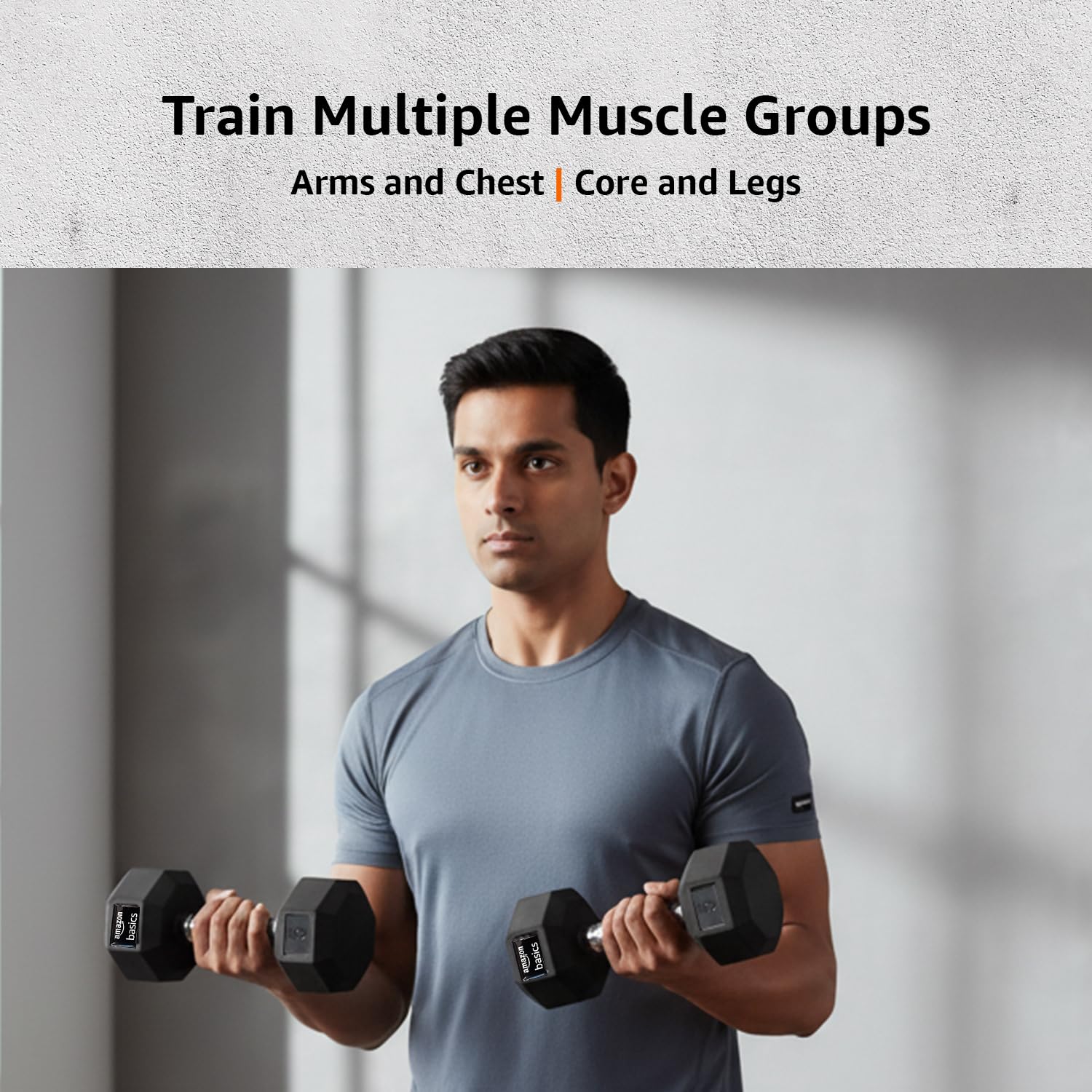 amazon basics Rubber Encased Hex Dumbbell Weight Set Of 2, 5 Kg,Black image 3