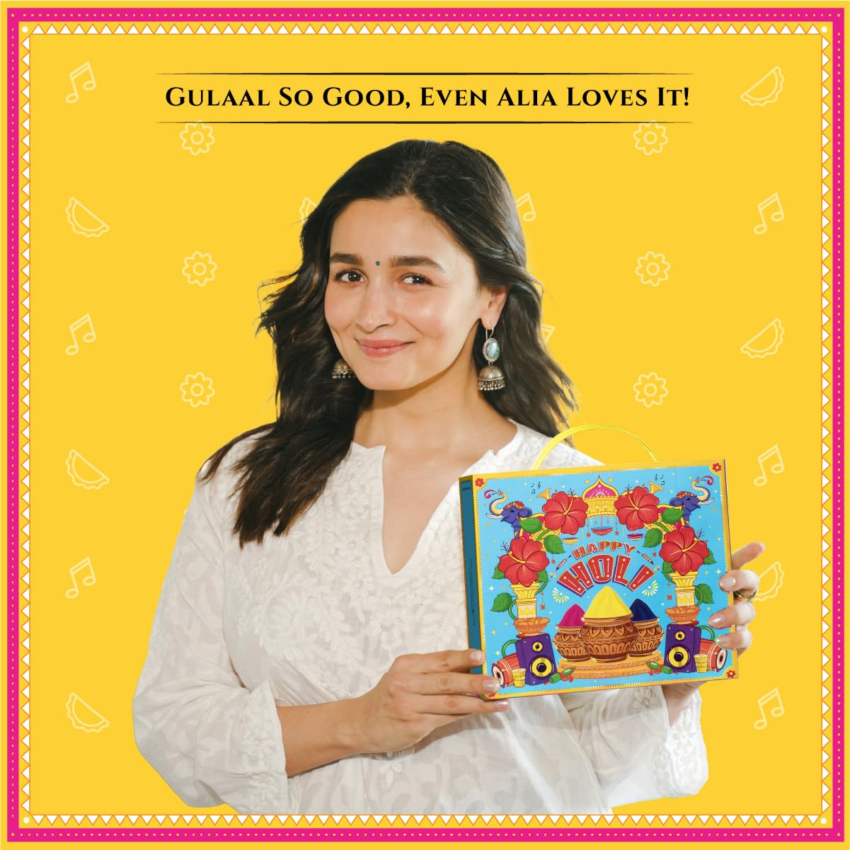 Phool 4 Pack Holi Colour- Party Pack, Pink Blue Green Yellow, | 300 GMS gulal | Herbal and Organic Color | Skin Safe Certificate | Gulal for Kids & Family with Interactive Greeting Card image 2