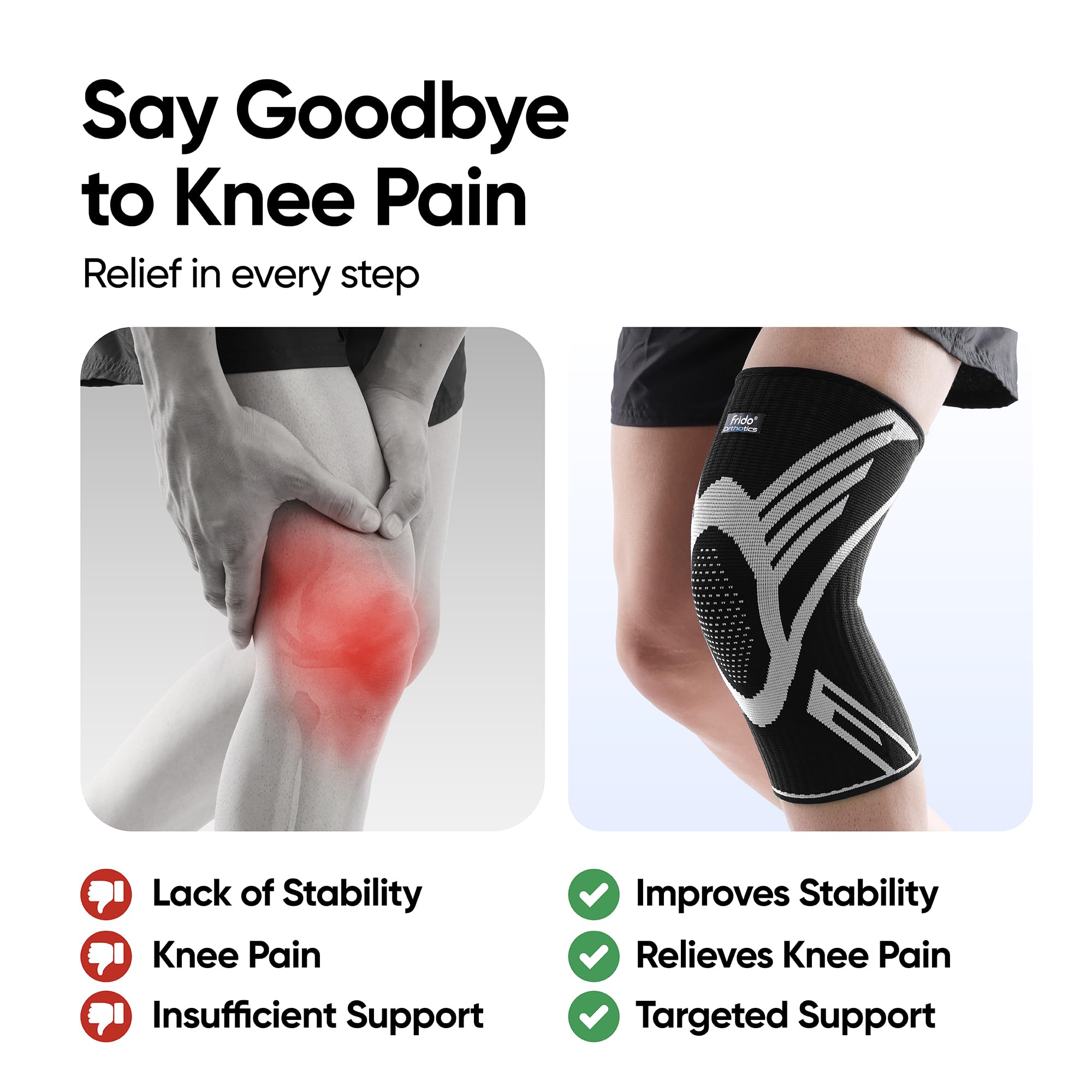 Frido Active Knee Cap Support for Men & Women | Active Compression for Pain Relief & Joint Support | Knee Sleeve for Gym, Running, Jogging, Sports & Workout | Anti-Sweat Knee Brace (1 Pair) Black, Medium image 4