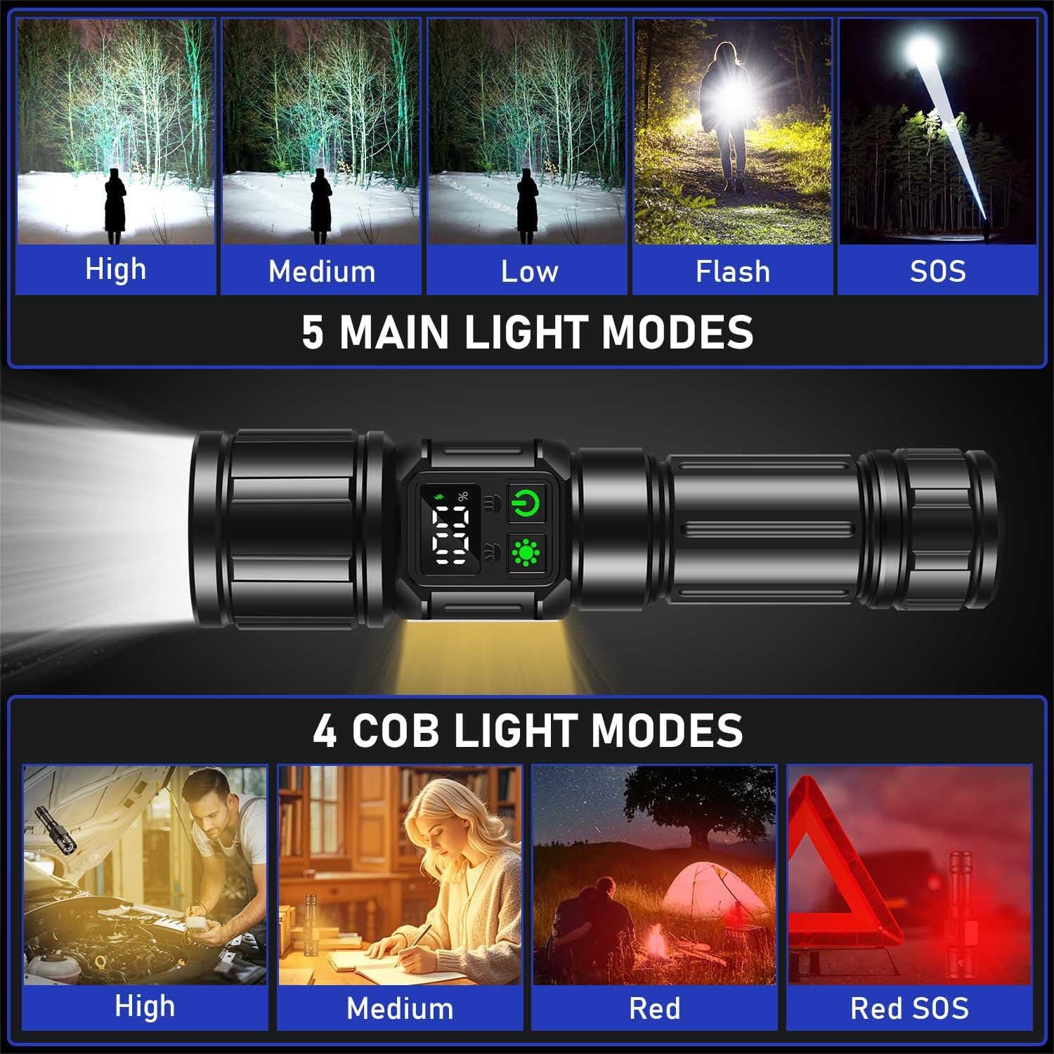 Svoko Torch Light High Power Rechargeable, IP67 Waterproof Led Charging Flashlight High Beam 2km Long Range with 9 Light Modes, Magnetic, Adjustable Portable Powerful Torchlight for Camping, Outdoor image 3
