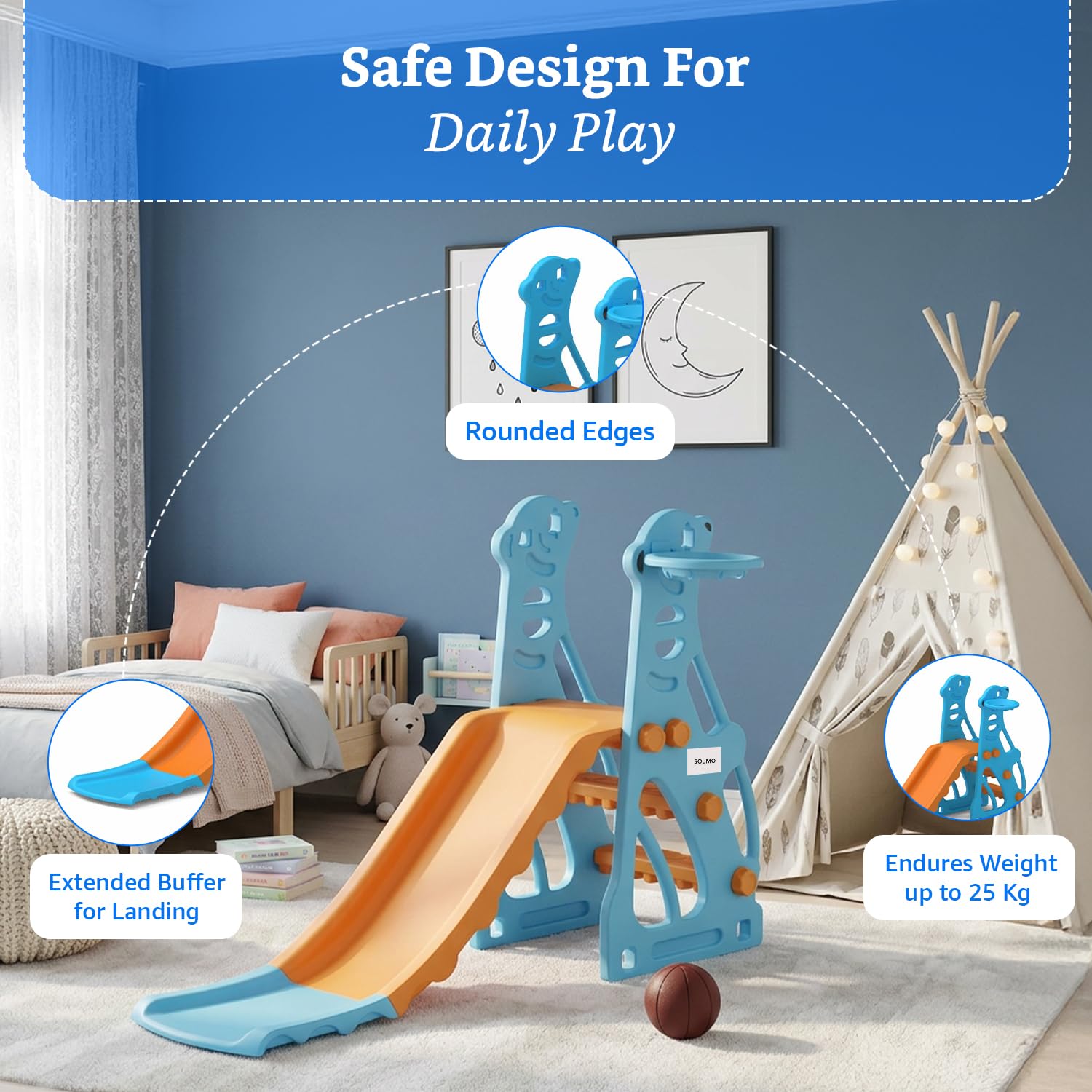 Amazon Brand – Solimo Penguin 2-in-1 Kids Slide with Basketball Hoop & Ball | Medium | Indoor & Outdoor | Safe for Boys & Girls | Age 2-3 Years | Easy Assembly | Multicolor image 5