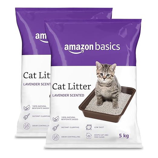 Amazon Basics Scoopable Smart White Bentonite Scented Cat Litter | 10 Kg | 5 Kg X 2 Packs | Organic | Bentonite From Turkey | Dust-Free | Lavender Fragrance image 3