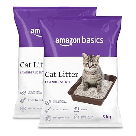 Amazon Basics Scoopable Smart White Bentonite Scented Cat Litter | 10 Kg | 5 Kg X 2 Packs | Organic | Bentonite From Turkey | Dust-Free | Lavender Fragrance image 5