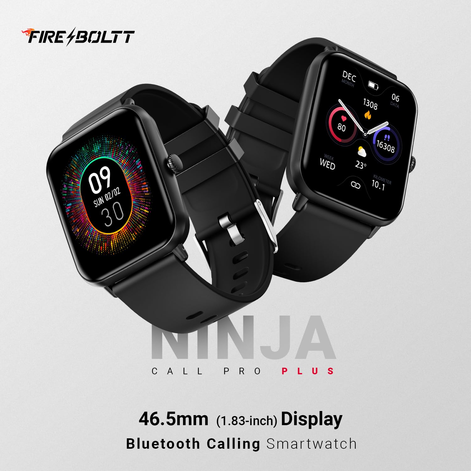 Fire-Boltt Ninja Call Pro Plus Bluetooth Calling Smart Watch, 1.83″ HD Display, AI Voice Assistant, 120+ Sports Modes, IP67 Waterproof, SpO2 & Heart Rate Monitor Smartwatch for Men & Women - Black image 2