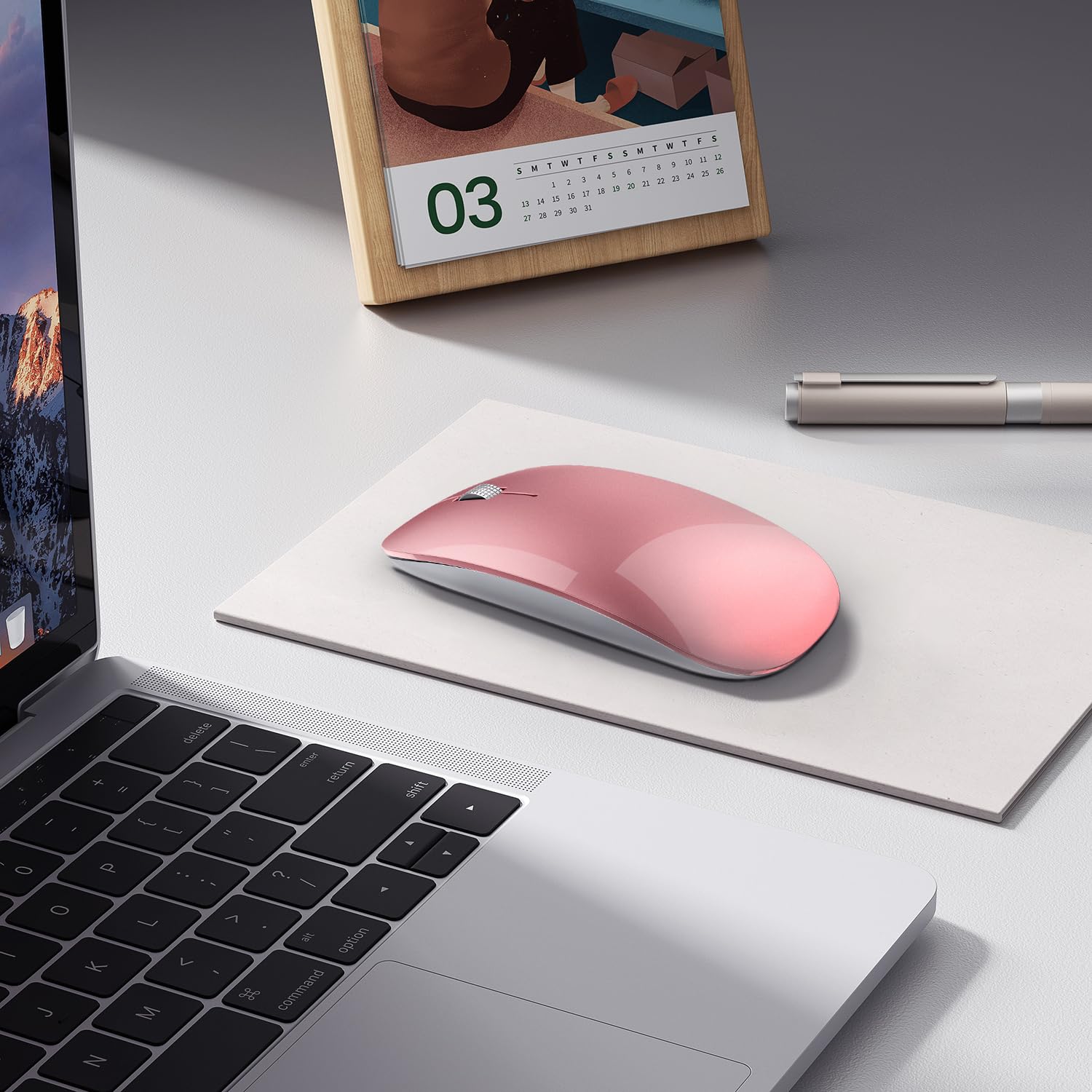 Offbeat - Atom Dual Bluetooth 5.1+5.1 & 2.4Ghz Wireless, Type-C Rechargeable Silent Click Mouse, Triple Device connectivity Windows, Mac, iOS, Android(Rose Gold) image 5