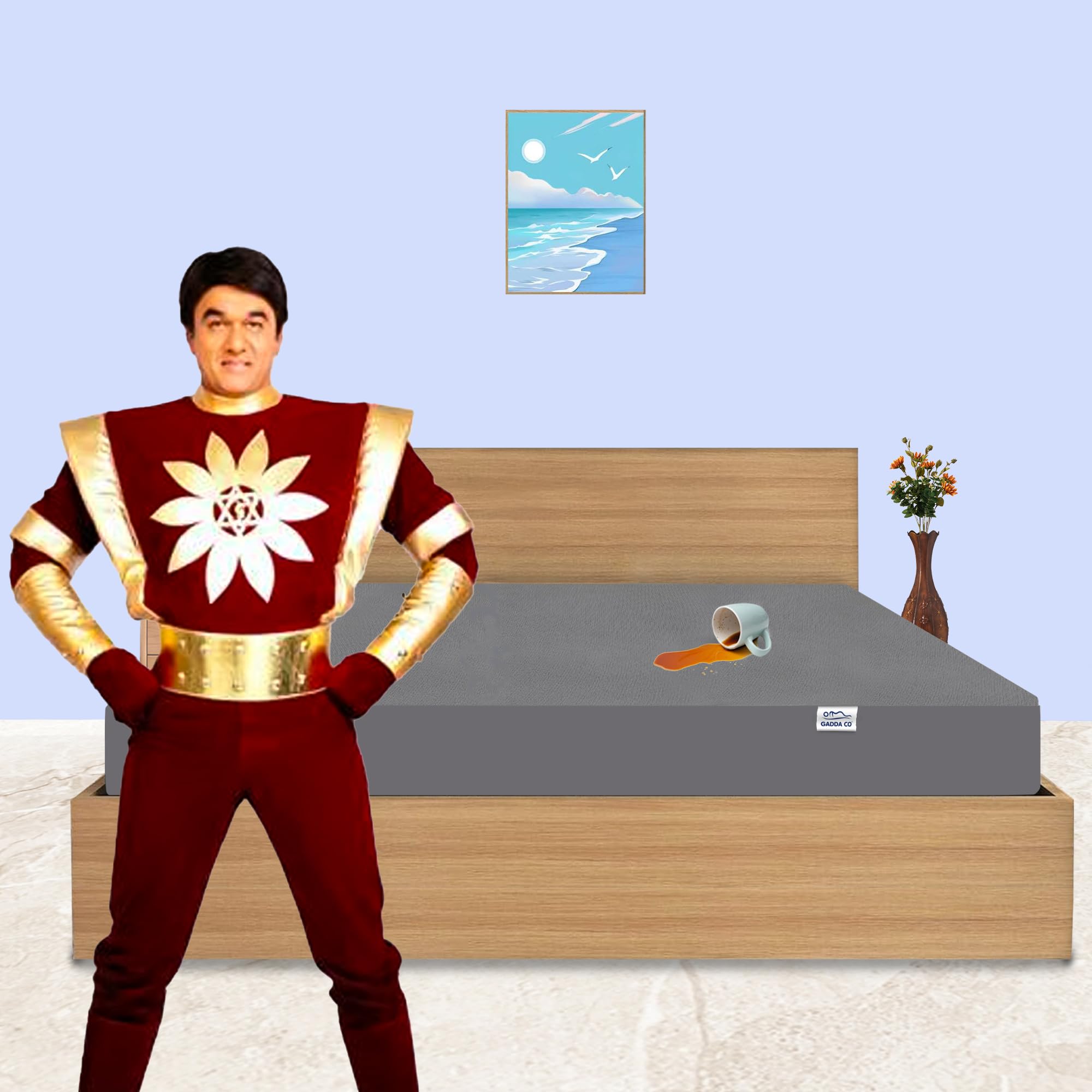 GADDA CO 100% Waterproof Premium Cotton Feel Mattress Protector King Size 78x72 Inch|Ultra Soft Breathable & Fitted Bed Protector Terry Cover Double Bed (6.5x6 feet, Fits 10 Inches, Grey) image 2