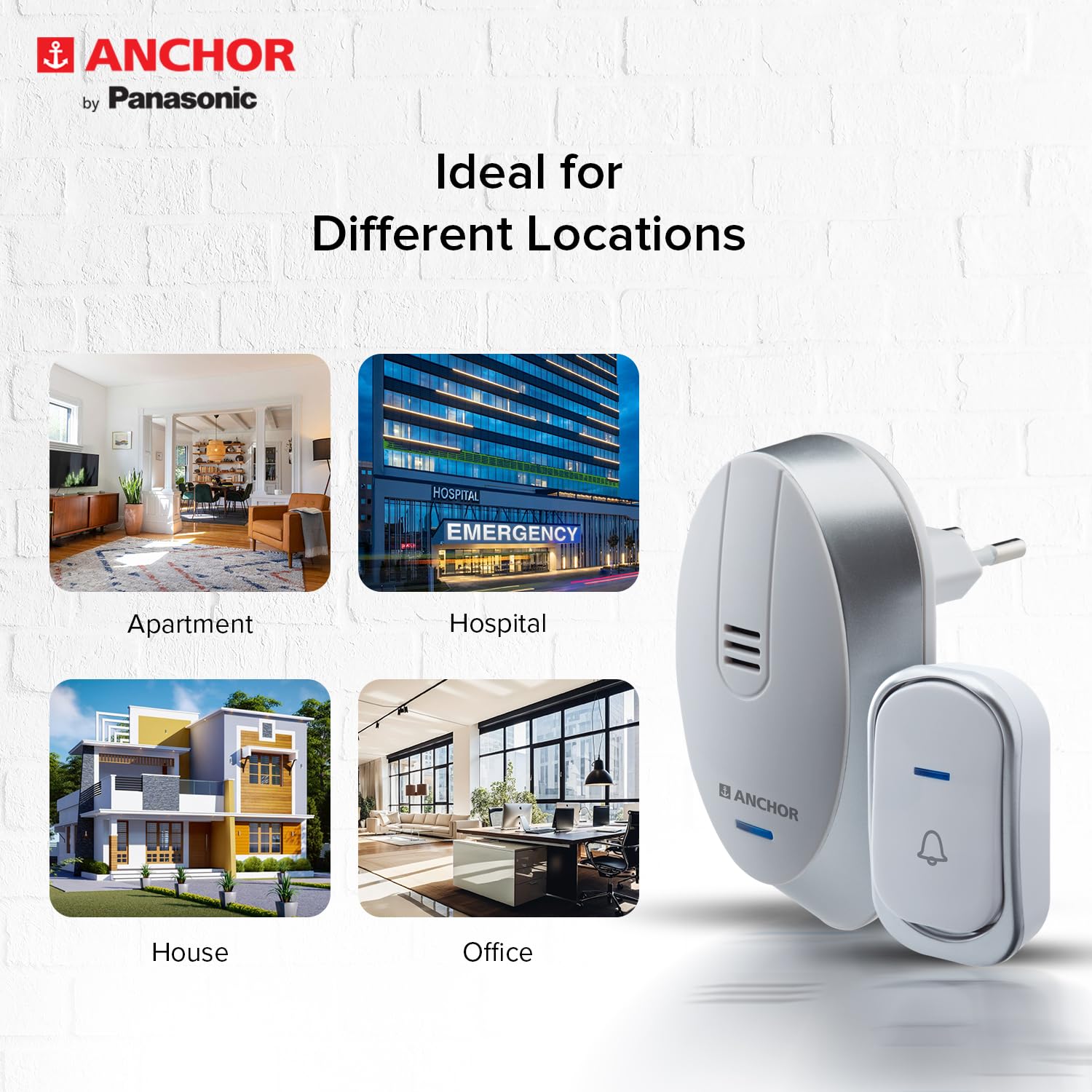 Anchor by Panasonic Wireless Doorbell | 45 Melodies Calling Bell for Home, Office with 120 Meter Operating Range | Door Bell for home (22730) image 5