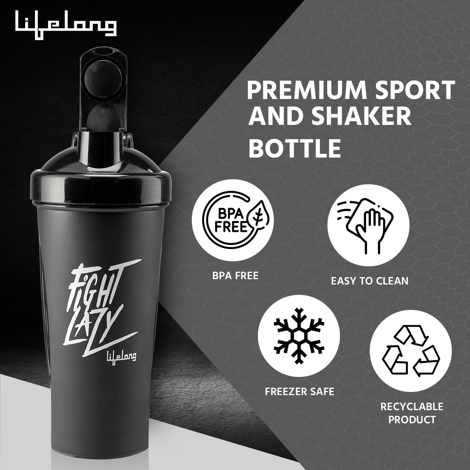 Lifelong Protein Shaker|100% Leakproof Stylish Protein Shaker Bottle|Sipper Bottle|Gym Bottle for Protein- 700ml (LLSHB04, Black) |Plastic image 2