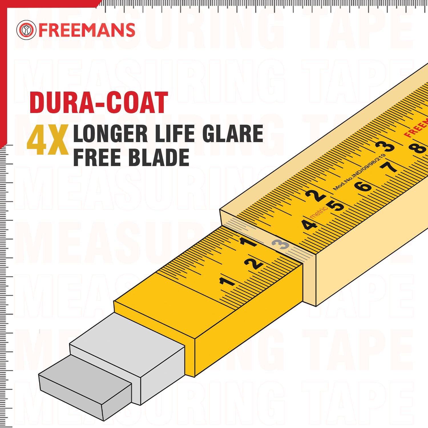 FREEMANS IKON 5m:19mm Steel Inchi Measuring Tape - 5m (Yellow & Black) With Unbreakable ABS case || Soft Grip Bi-material Case || Auto-lock and Belt Clip image 4