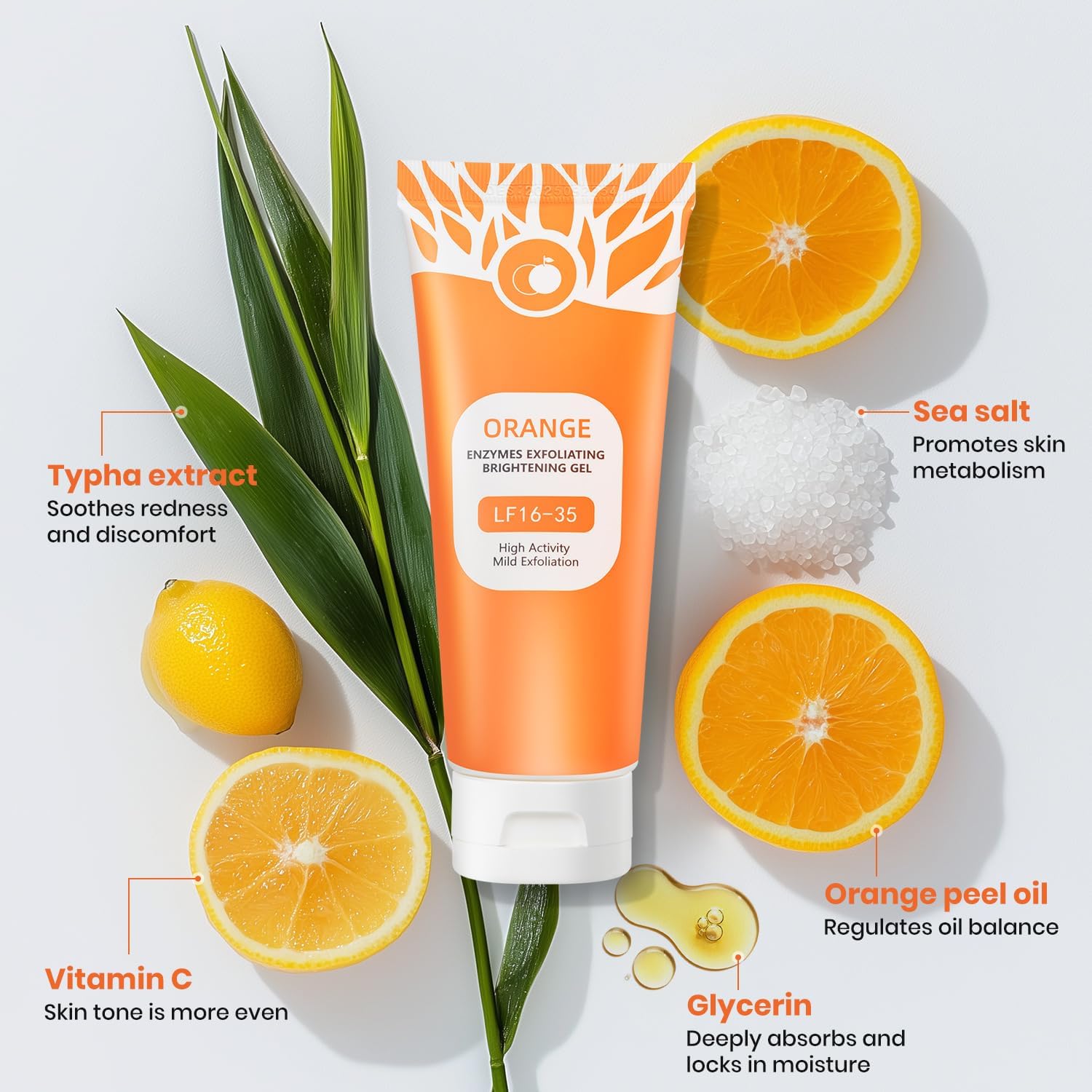 Orange Exfoliating Gel for Face & Body - Deep Cleansing Moisturizing Scrub with Enzymes, ExfoliatorOrganicFacial Formula to Remove Blackheads & Smooth Skin, Suitable for All Skin Types image 3