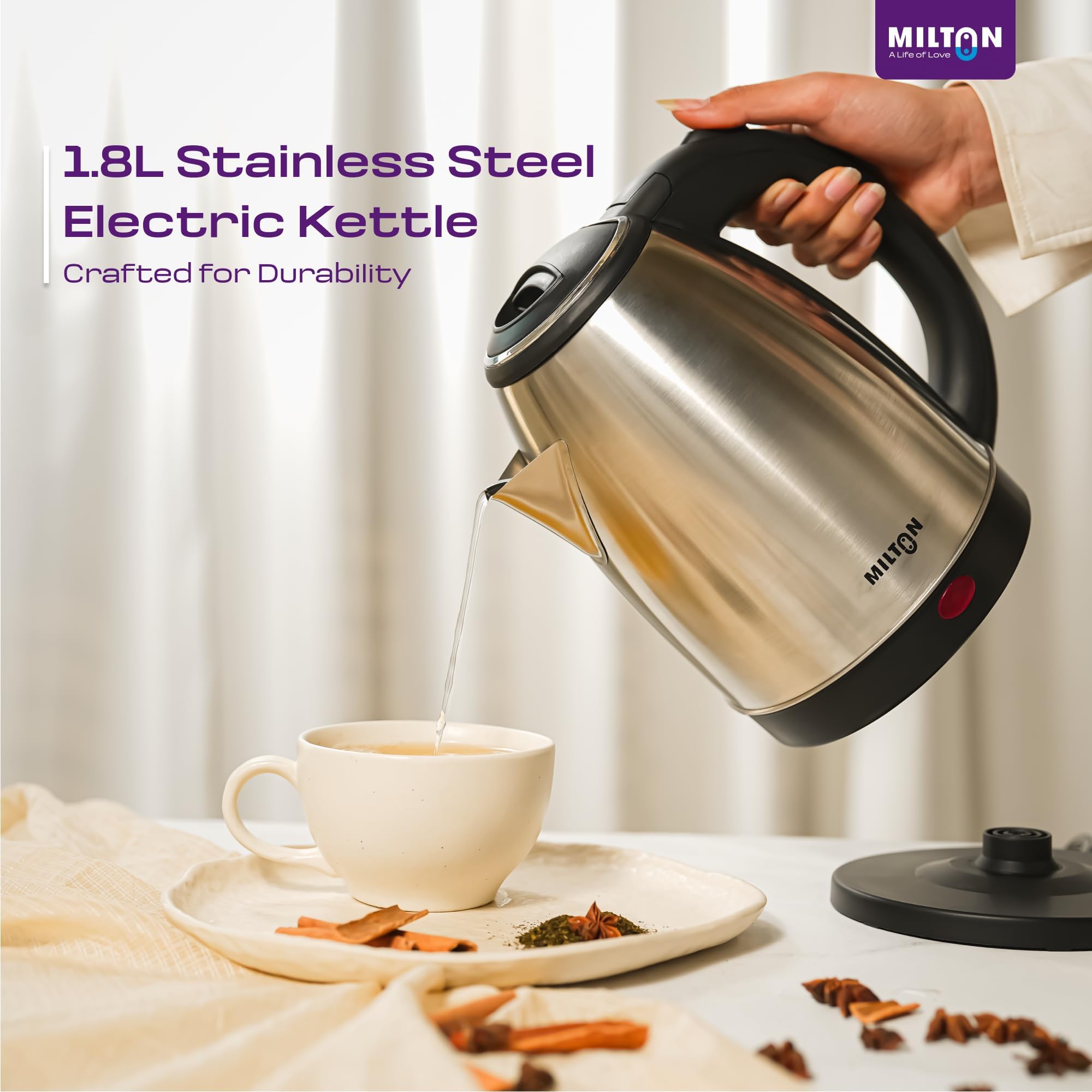 Milton Rapid Electric Kettle 1.8L | 1500 Watts | Stainless Steel Hot Water portable Electric Kettle for Home, Office | Auto Shut-Off with Wide Mouth | Cool-touch Handle and Single-Touch Lid Lock image 2