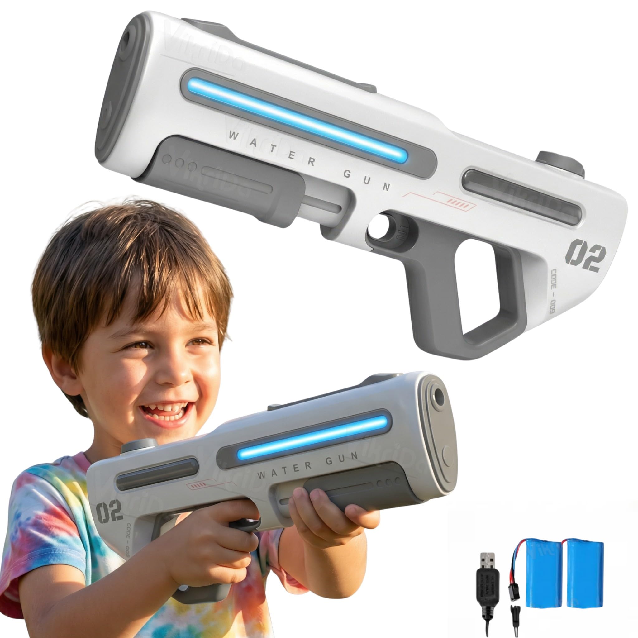VikriDA 2 in 1 (Manual/Automatic) Electric Water Gun for Holi with Free Extra Rechargeable Battery, Auto Suction - Self Filling, Automatic Water Gun with Lights & 25 FT Range - Multicolor