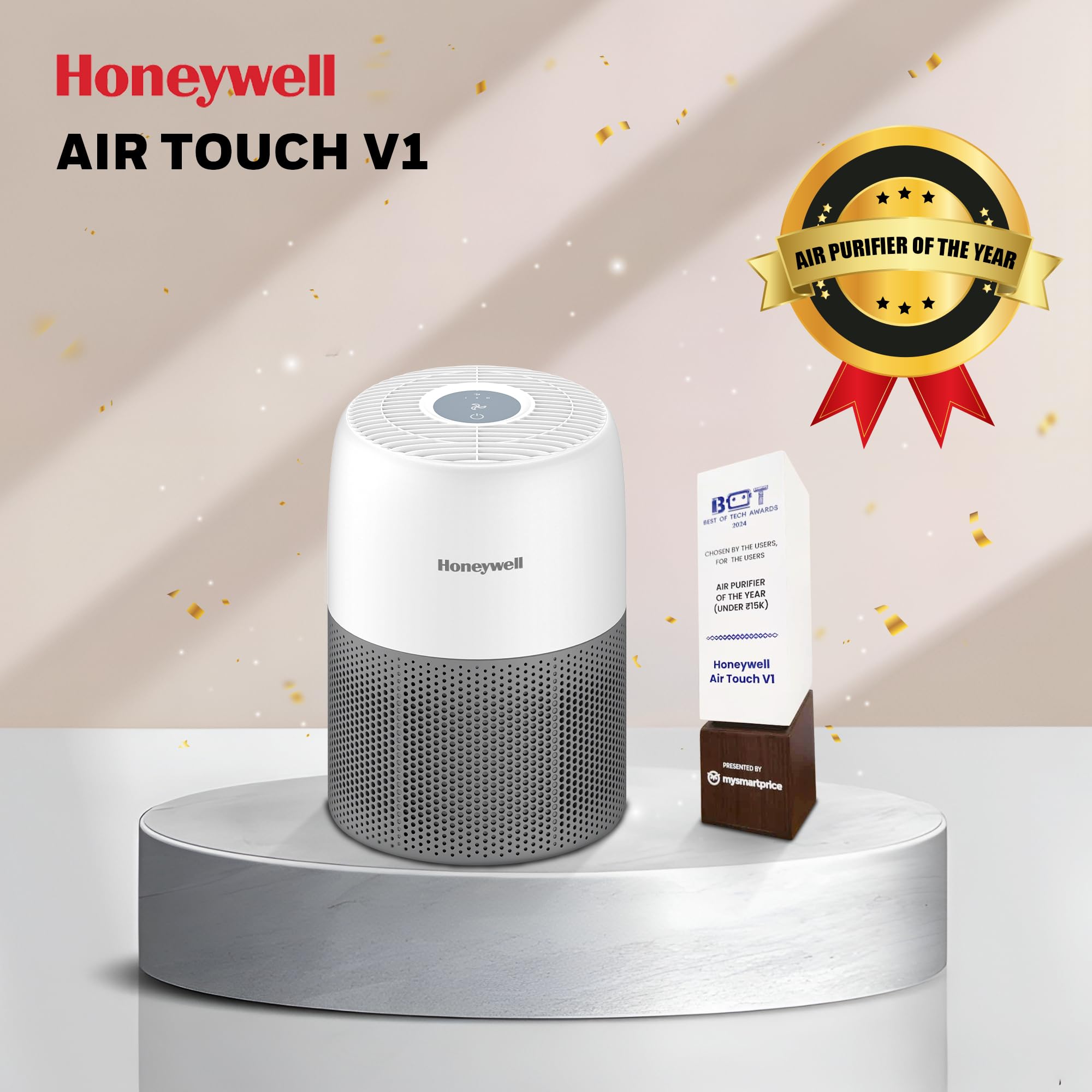 Honeywell Air Purifier for Home & Office, 3-in-1, Pre, H13 HEPA, Activated Carbon, Removes 99.99% Pollutants, Allergens, Pet Danger, Smoke, Dust & Pollens - Air touch V1 image 2