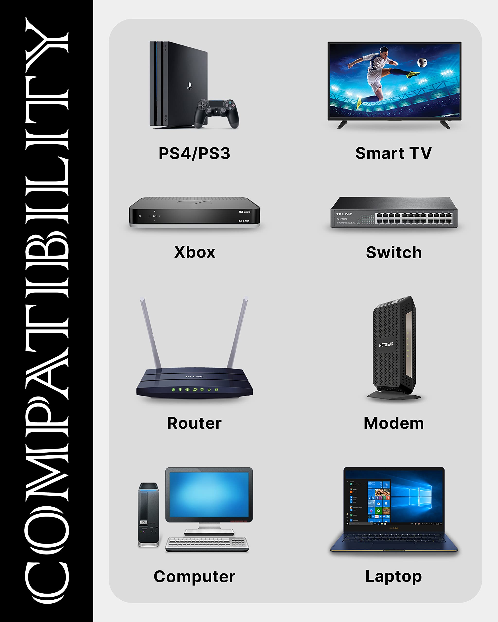 FEDUS Cat6 Ethernet Cable, 10M High Speed 550MHZ / 10 Gigabit Speed UTP LAN Cable, Network Cable Internet Cable RJ45 Cable LAN Wire, Patch Computer Cord Gigabit Category 6 Wires for Modem,WHITE image 2