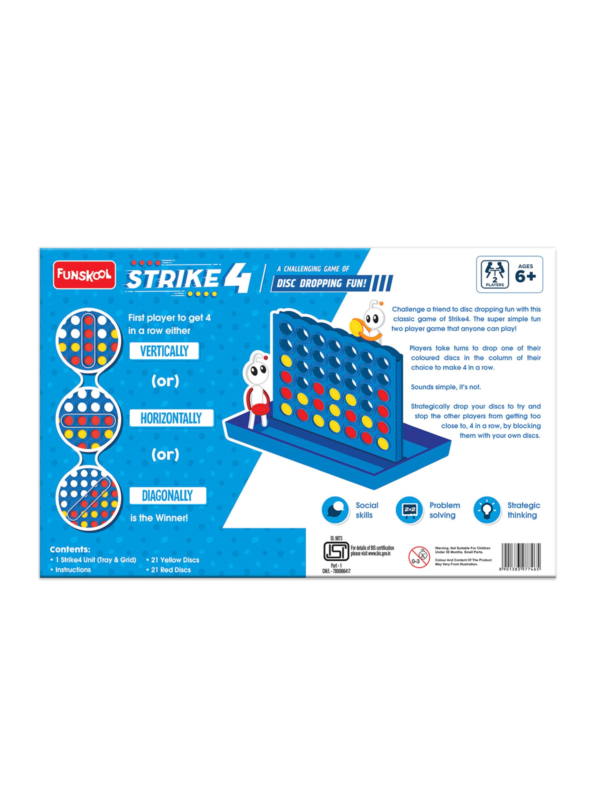 Funskool Strike 4, Classic Disc Dropping Game, Strategy Game, Board Game for Kids, Adults, Families, Educational, 2 Players, Family Fun, Activity Toy for Childrens, Gift Set for Kid, Ages 6+ Years image 3