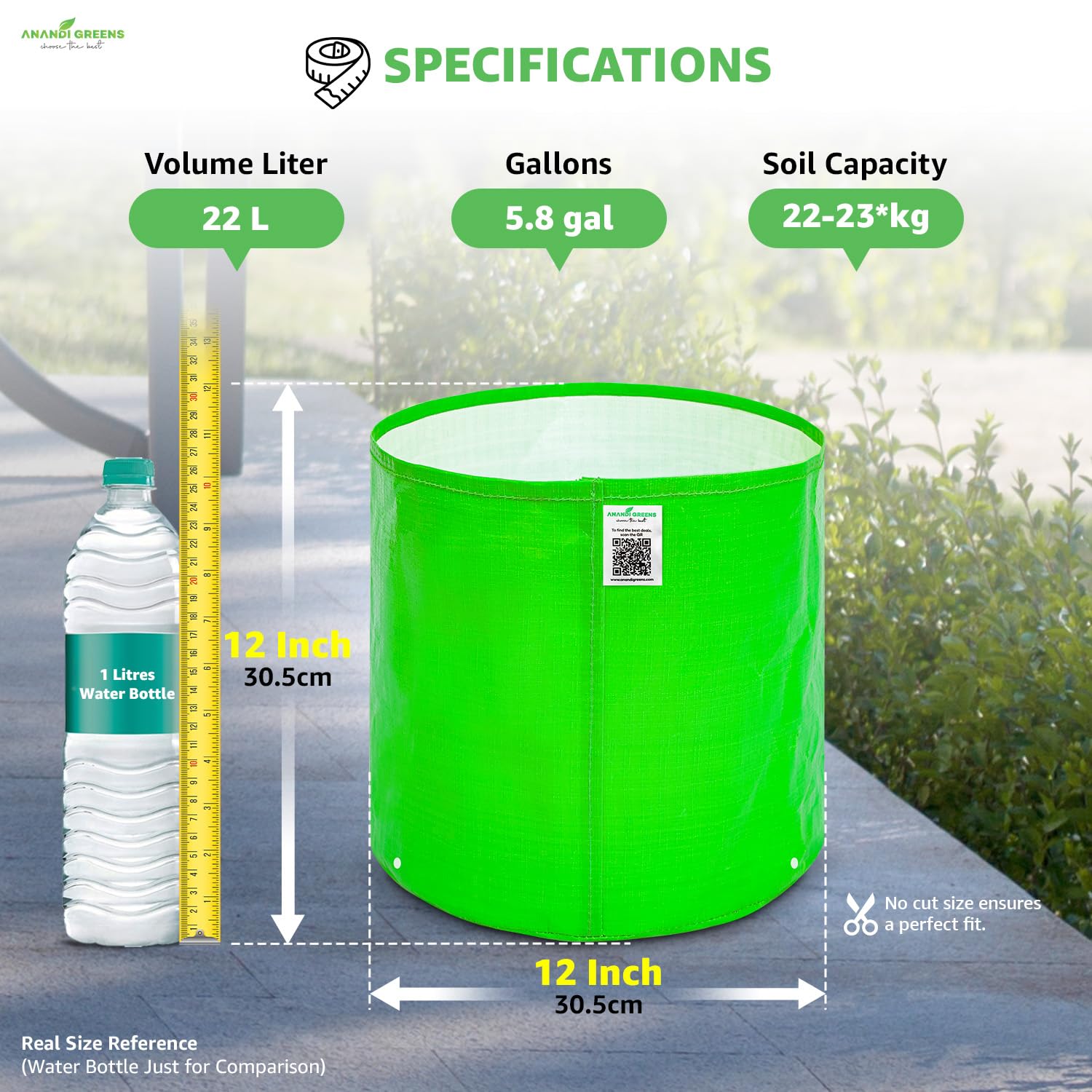 Anandi Green's Premium HDPE Uv Protected 260 GSM Round Shaped Green Colour Plants Grow Bags Suitable for Terrace and Vegetable Gardening 12x12 Inch Pack of 5 Grow Bags image 2