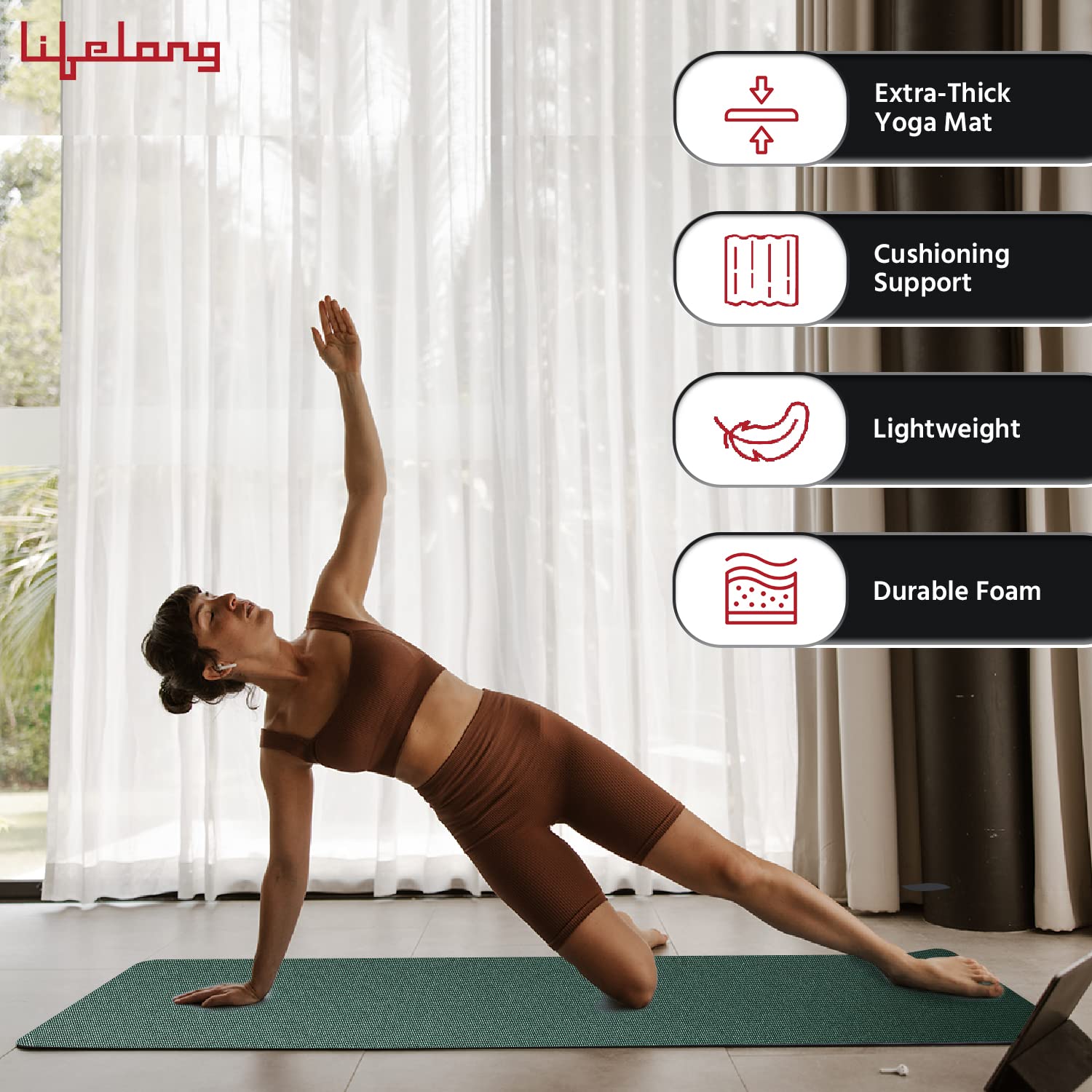 Lifelong LLYM71 Yoga mat for Women & Men EVA Material 4mm Anti-Slip Mat for Workout|Exercise Mat For Home Gym | Yoga Mat-For Gym-Workout and Yoga Exercise I Green image 3