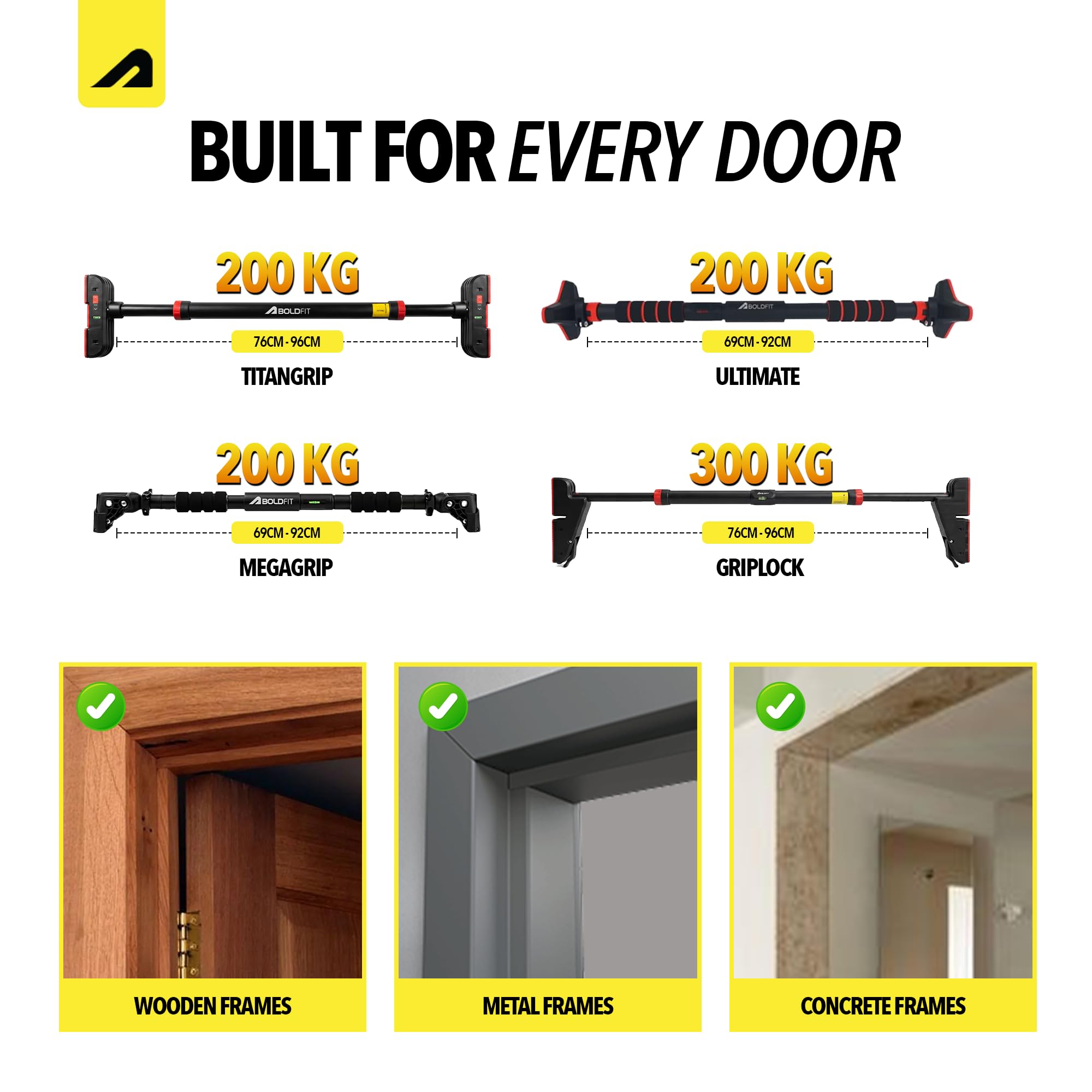 Boldfit Pull Up Bar Door for Home Workout (200Kg) - Gym Equipment for Home Workout | Adjustable Door Way Chin Up Bar for Home Workout for Kids & Adults | PullUp Bar for Men & Women | Anti-Skid Grip (72-104 CM) image 4
