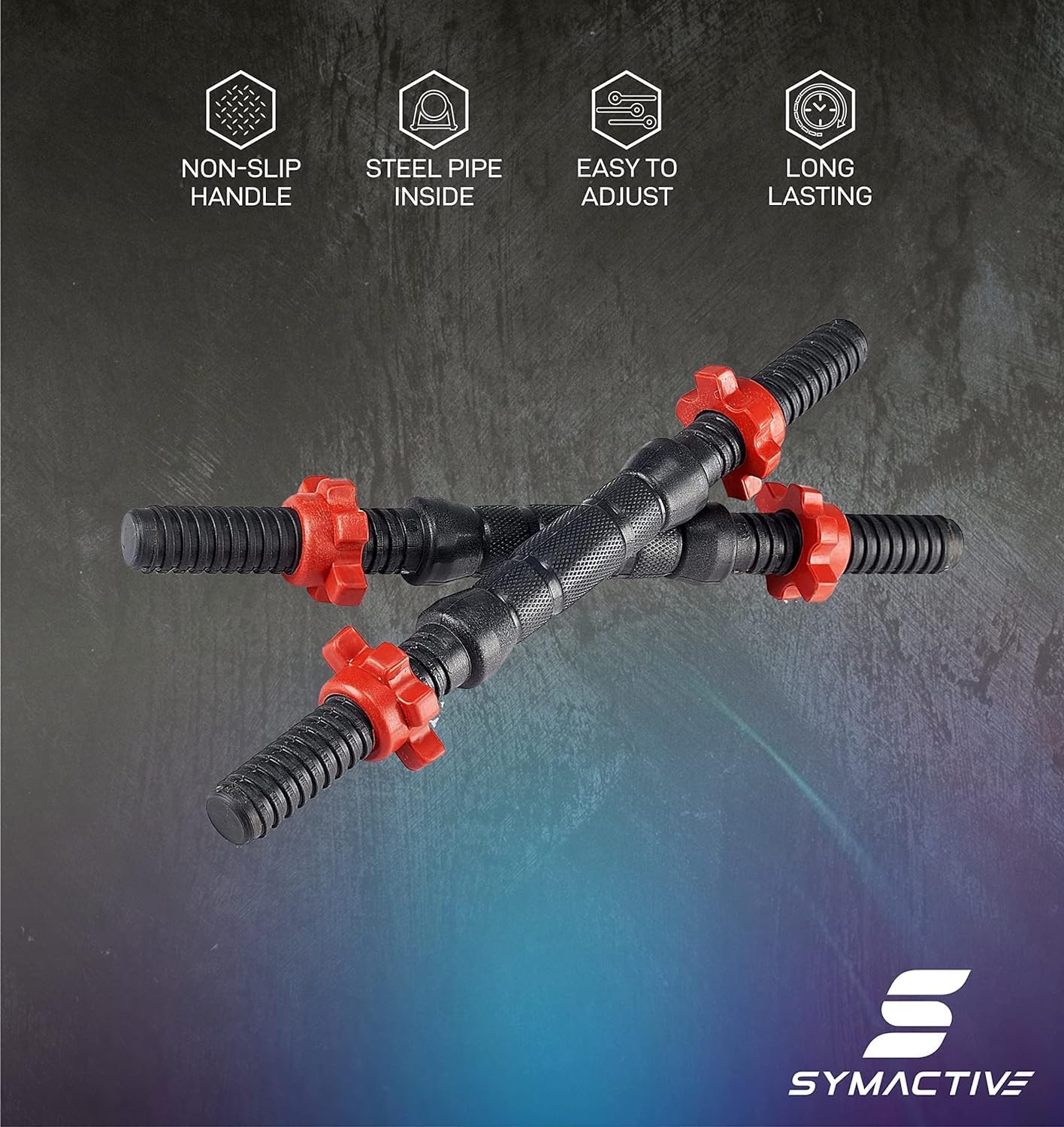 Amazon Brand - Symactive 20 Kg PVC Adjustable Dumbbells Fitness Kit for Full Body Workout (2 Kg x 4 + 3 Kg x 4 Kg Weight, One Pair 14'' Dumbbell Rods & Nuts) image 3